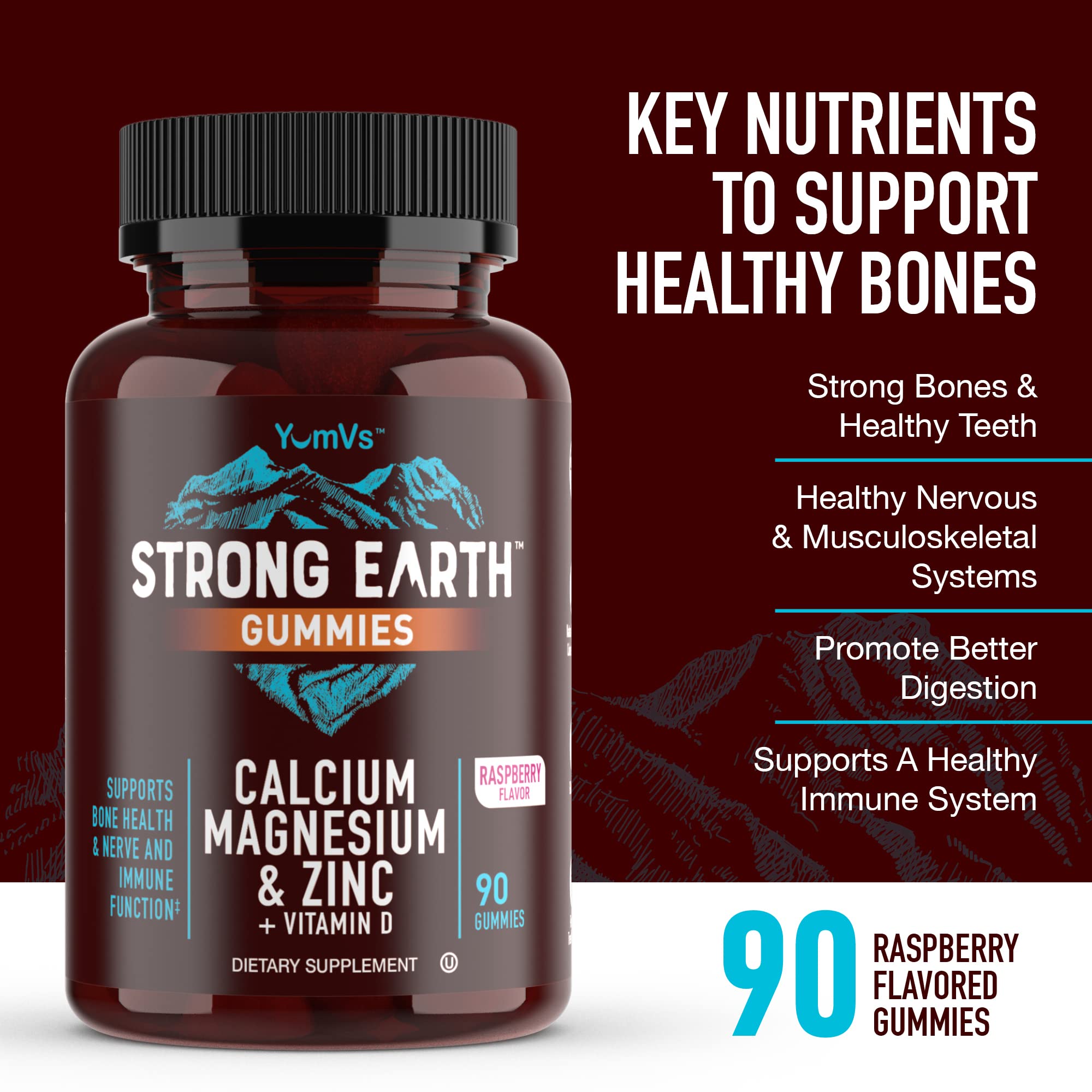 YUM-V'S Calcium Magnesium Zinc Gummies on a wooden table