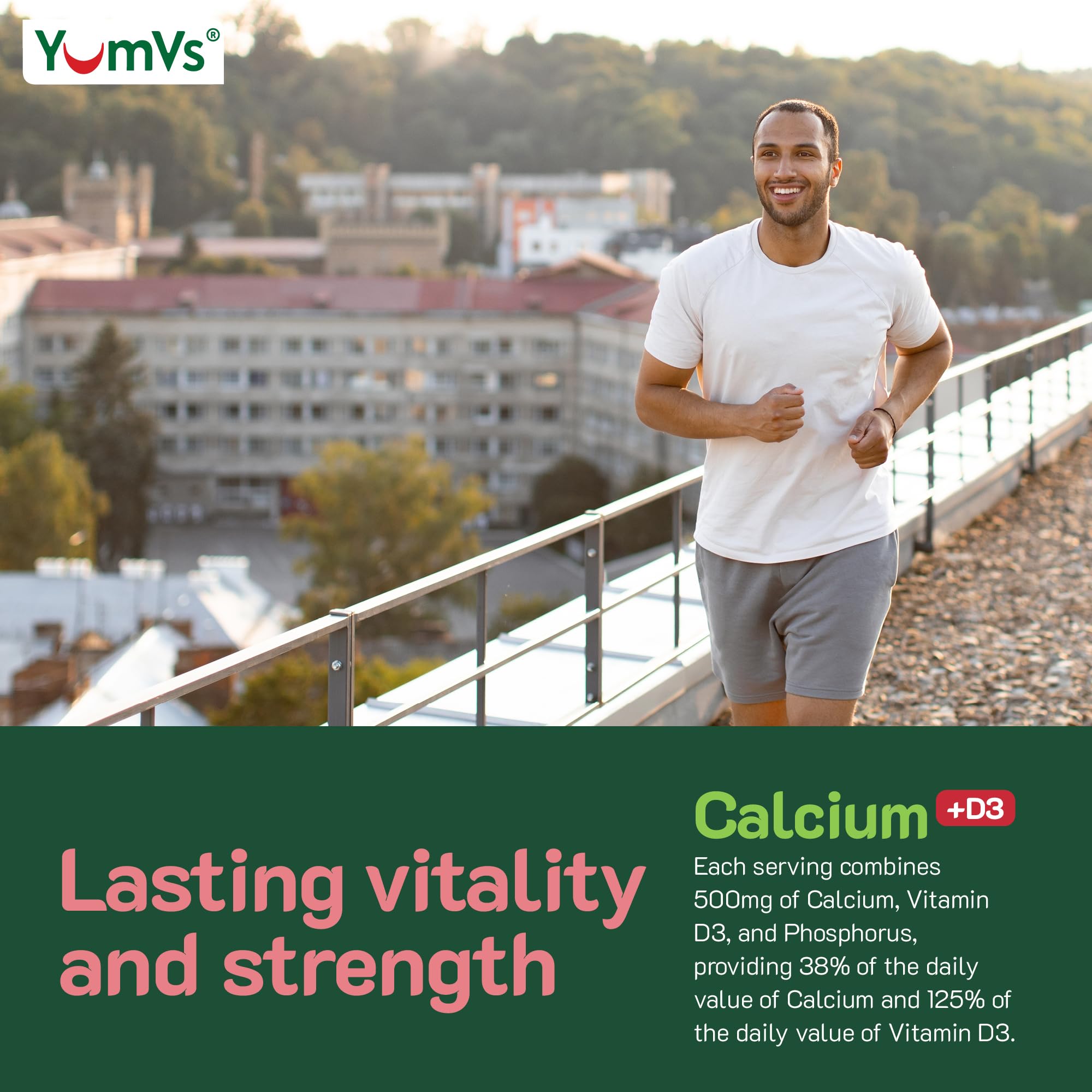 YUM-V'S Calcium with Vitamin D3 Gummies on a kitchen counter