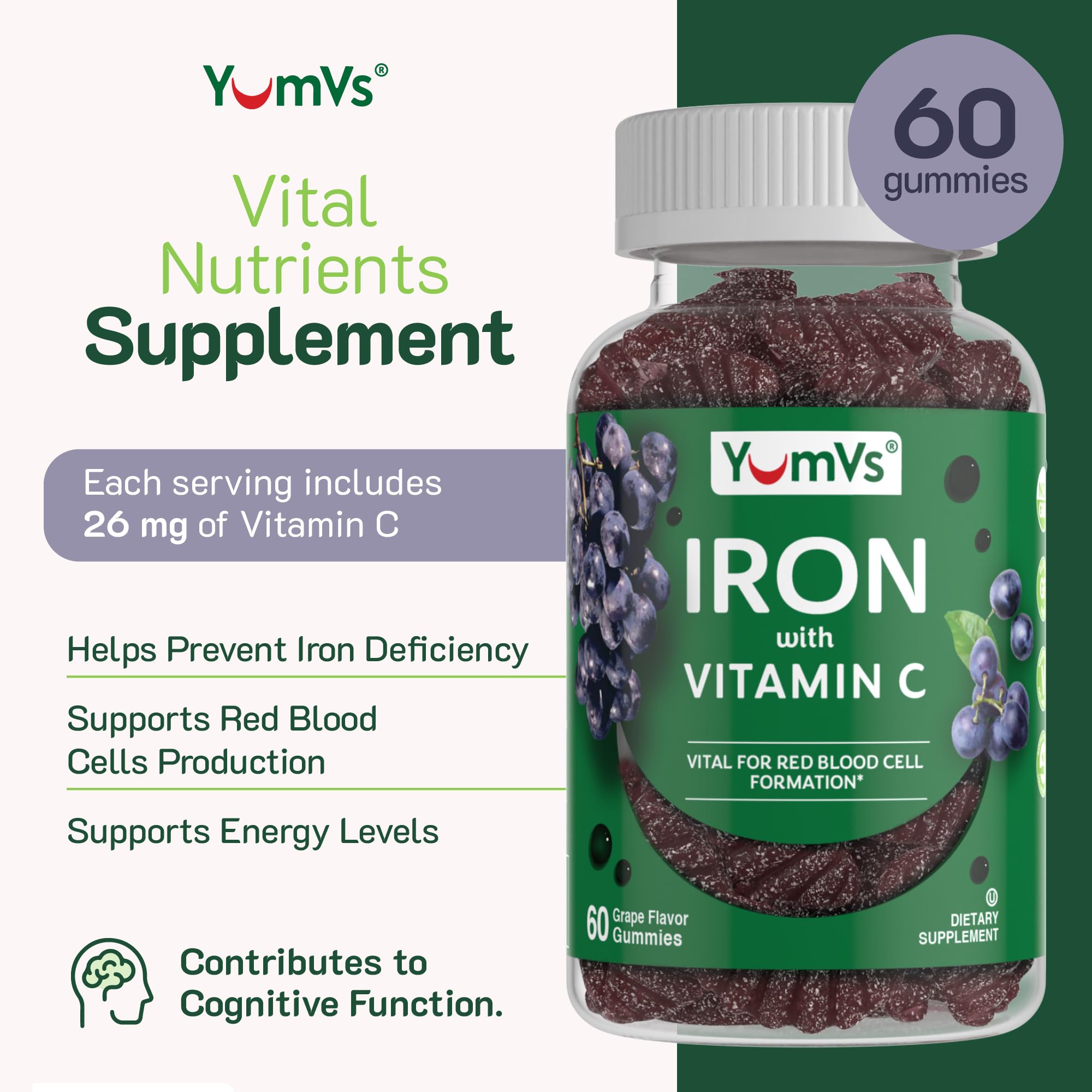 YUM-V'S Iron Gummies packaging side view