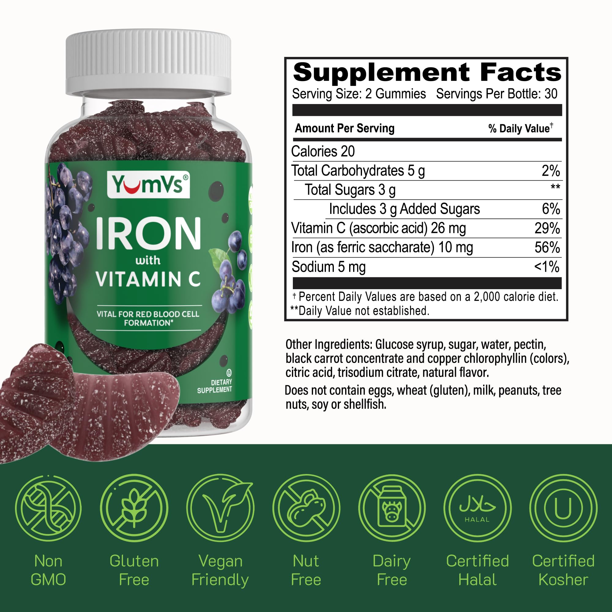 YUM-V'S Iron Gummies with fresh grapes
