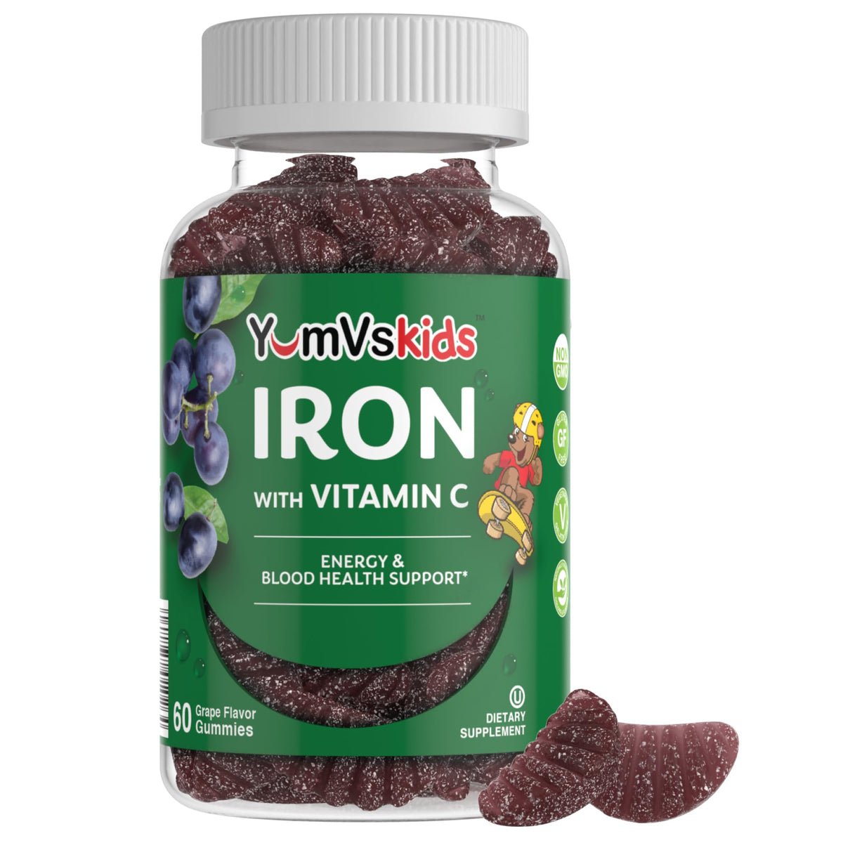 YUM-V'S Kids Iron Gummies front view with grape flavour