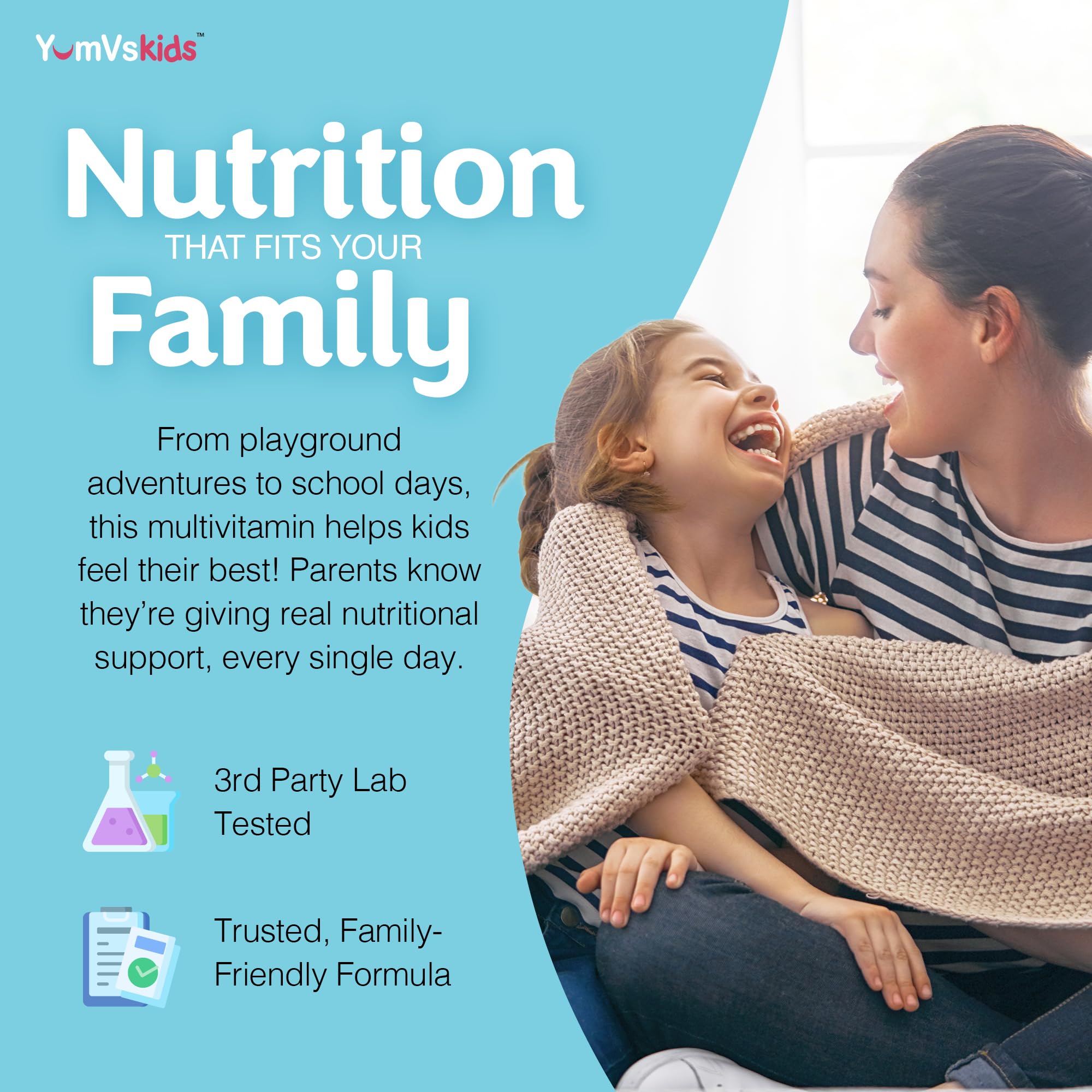 YUM-V'S Kids Multivitamins Chewables bottle with a few tablets on a table