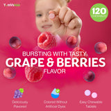 YUM-V'S Kids Multivitamins Chewables with a child holding a tablet