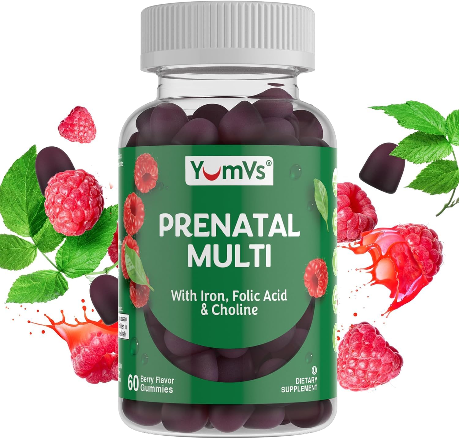 YUM-V'S Prenatal Gummies front view, berry flavour packaging