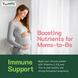 YUM-V'S Prenatal Gummies packaging and a measuring spoon