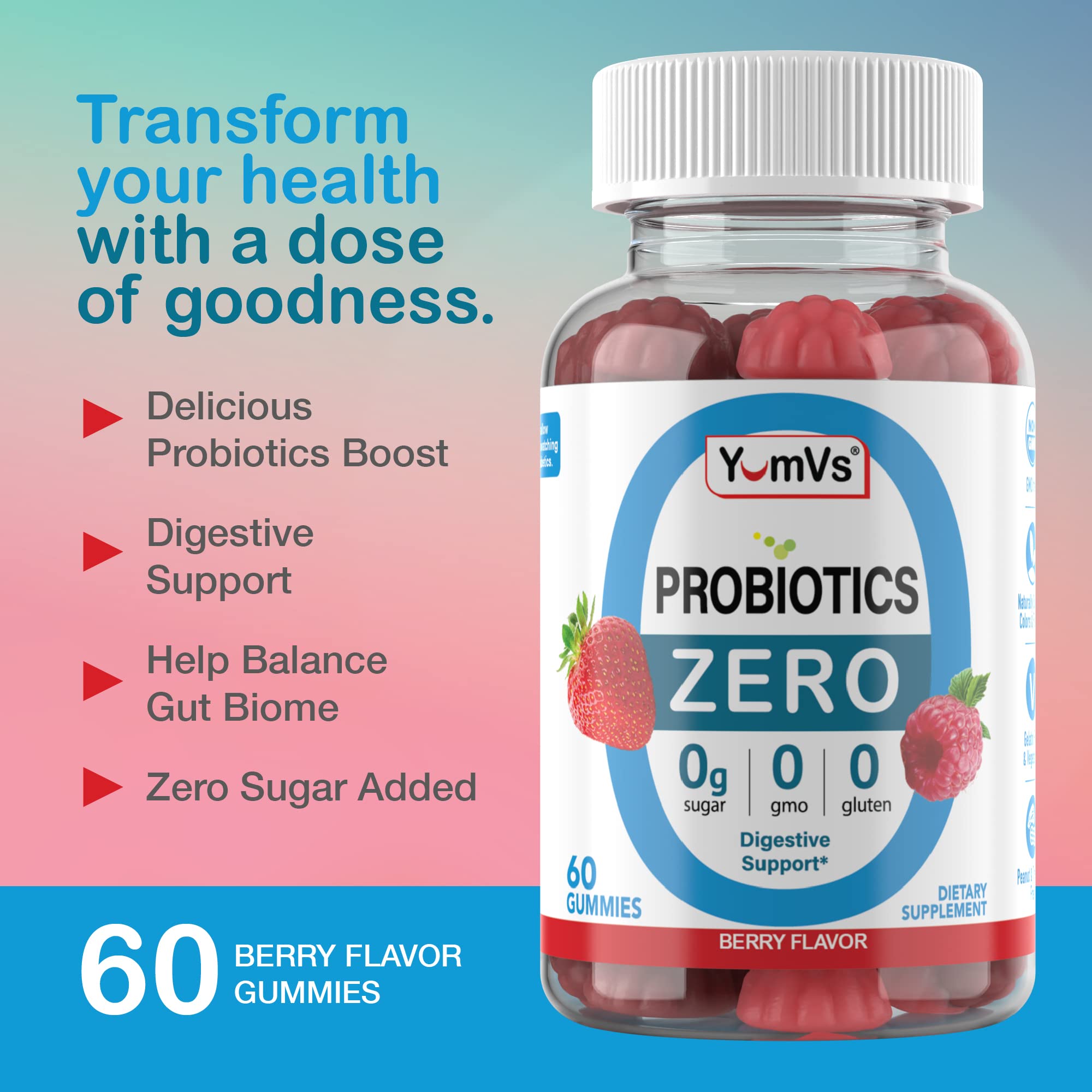 YUM-V'S Probiotic Gummies strawberry flavour close-up