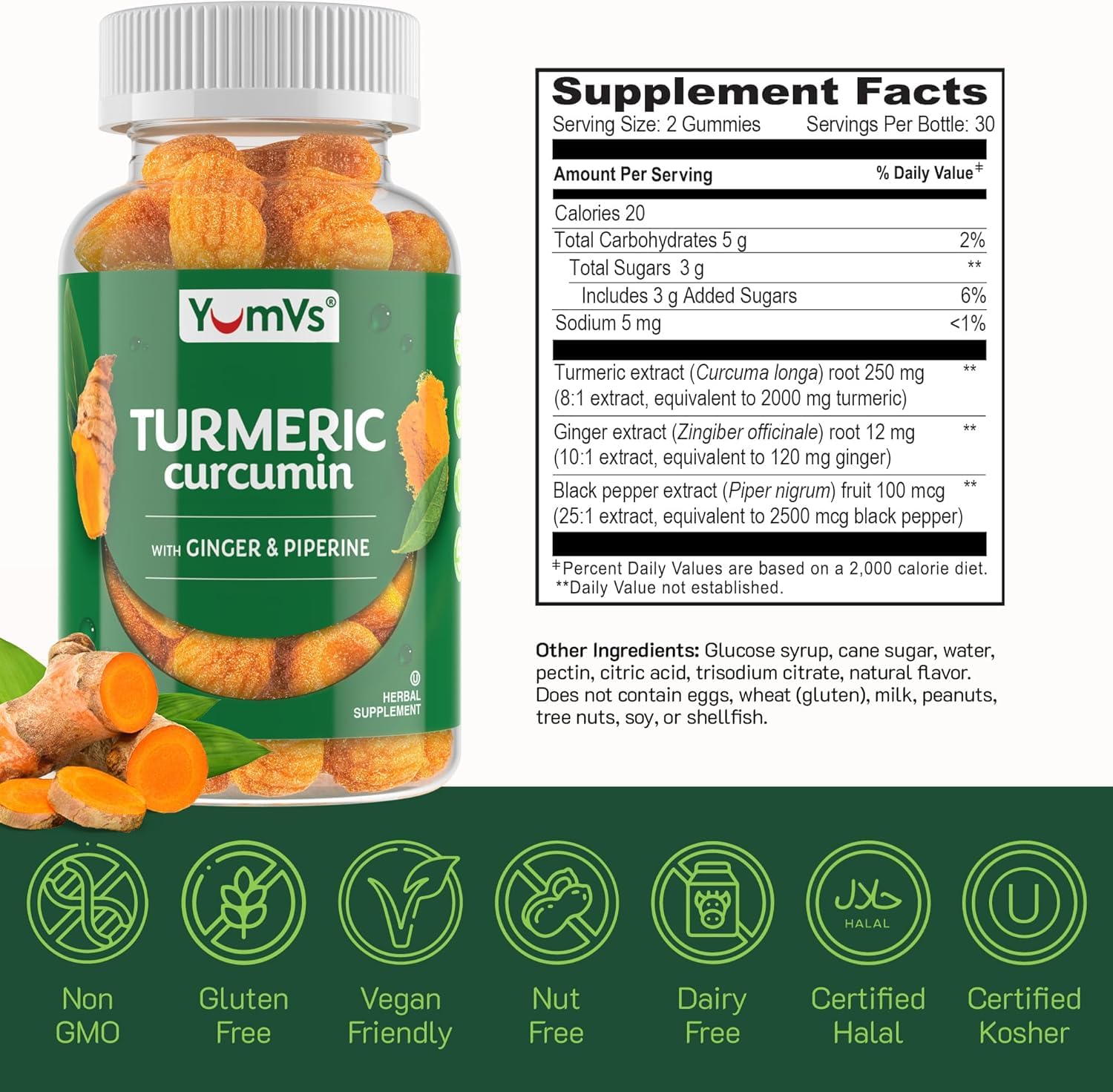 YUM-V'S Turmeric Gummies with fresh turmeric and ginger