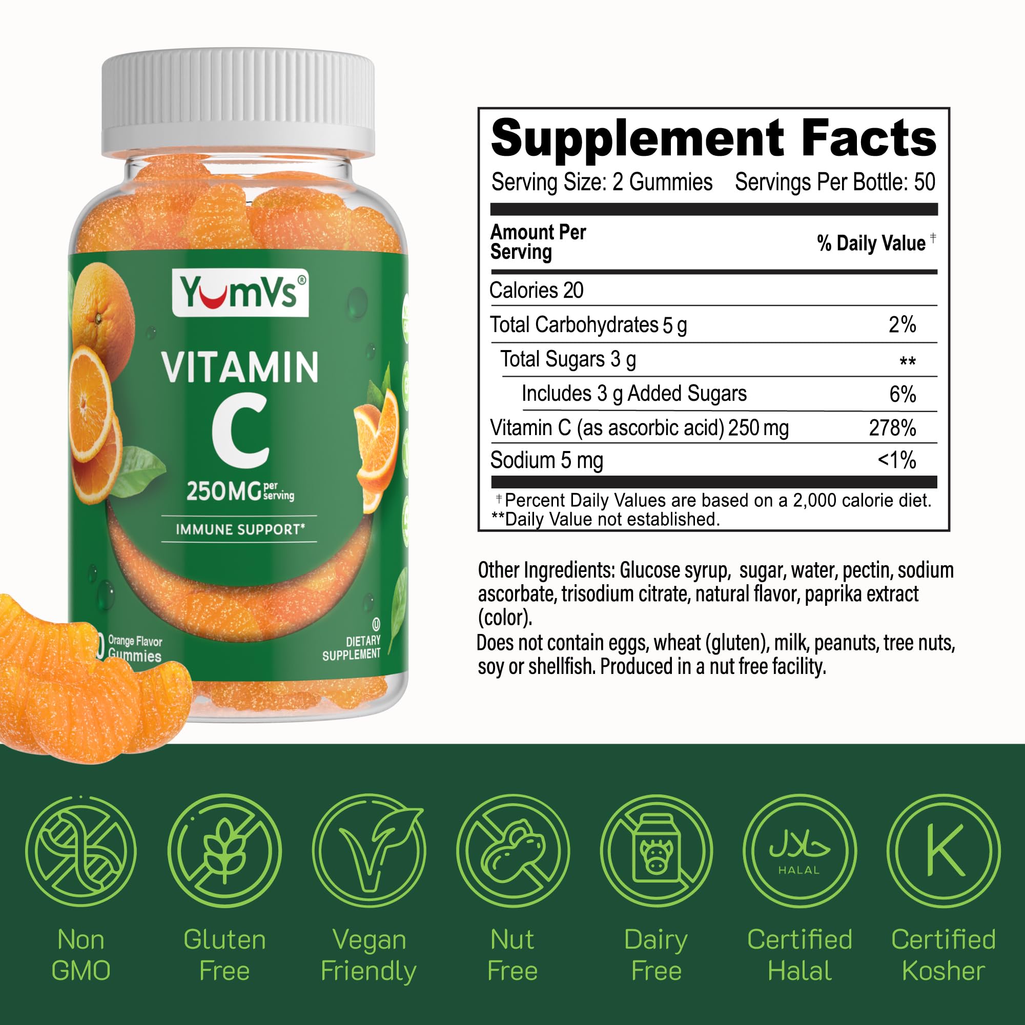 YUM-V'S Vitamin C Gummies 250mg ingredients list