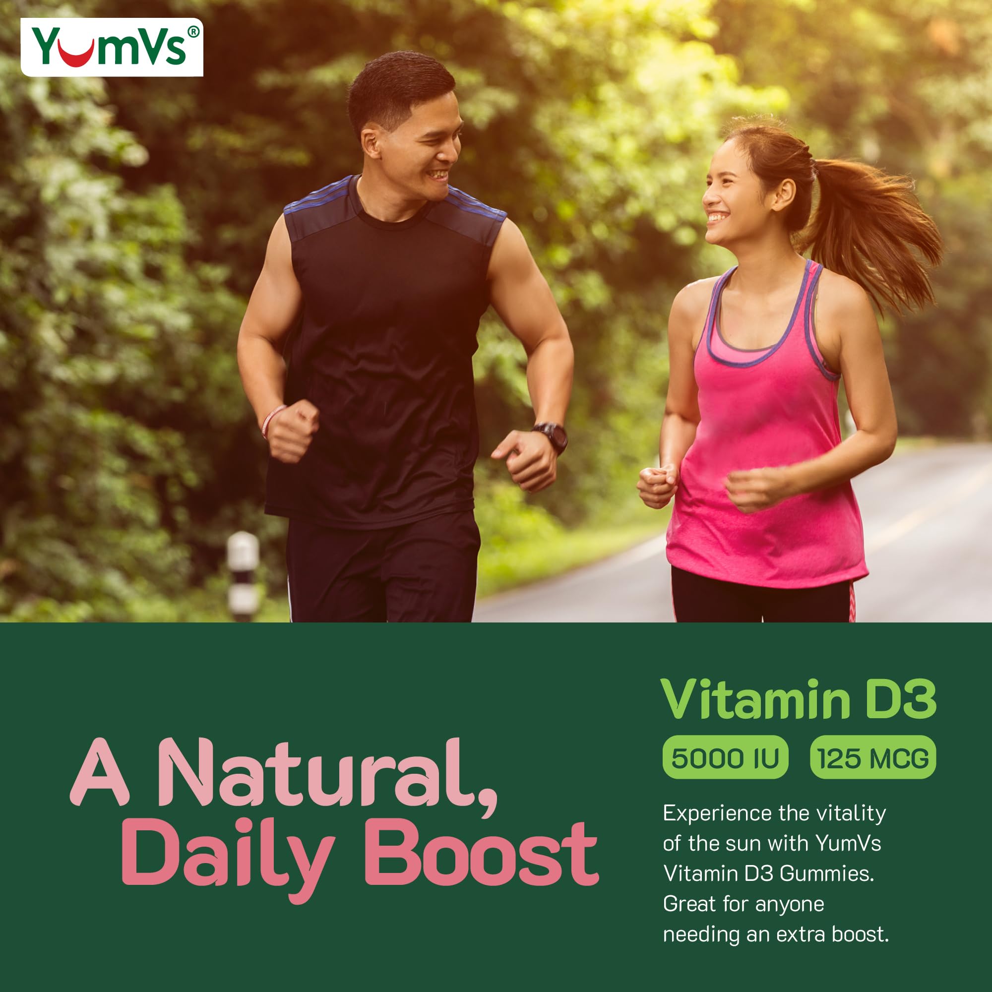 YUM-V'S Vitamin D3 Gummies 5000 IU with a measuring spoon