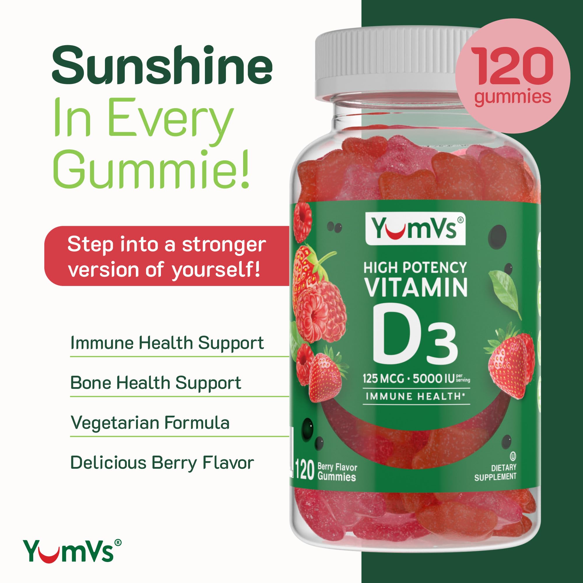 YUM-V'S Vitamin D3 Gummies bottle back view with label