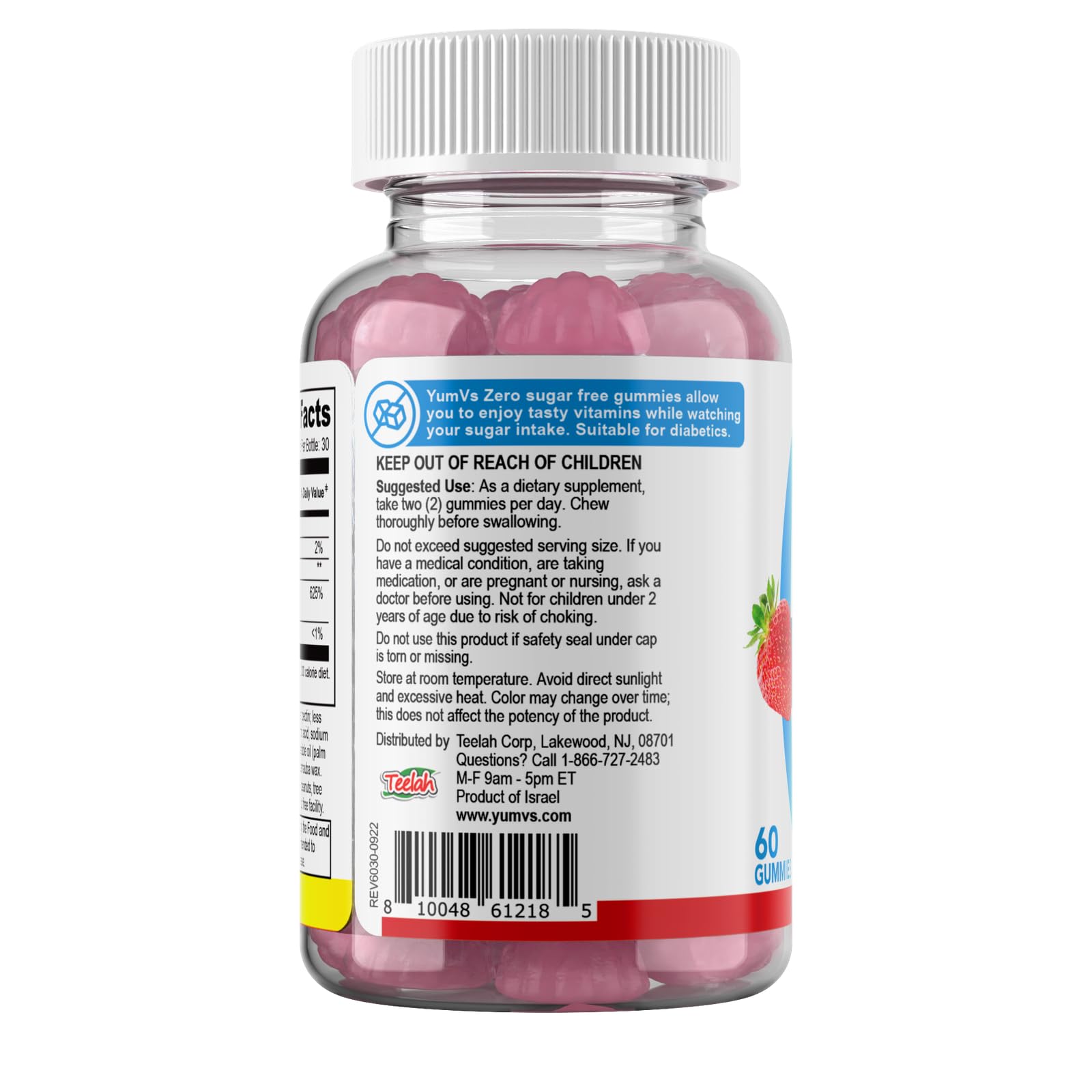 YUM-V'S Vitamin D3 Gummies displayed with fresh raspberries