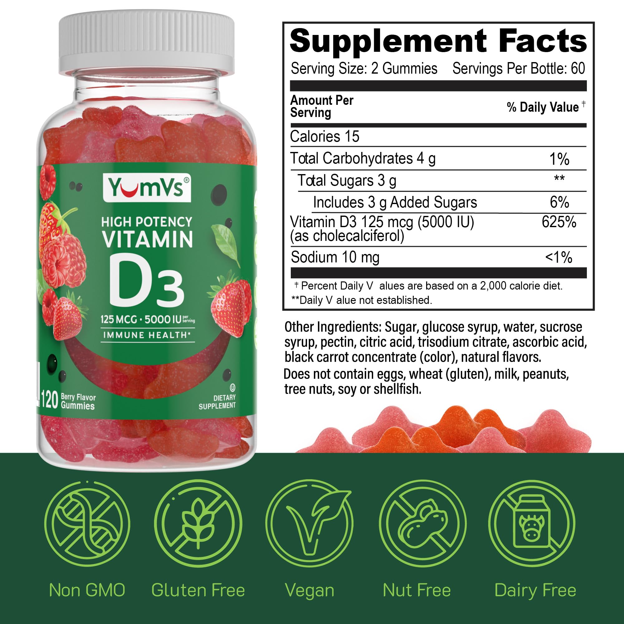 YUM-V'S Vitamin D3 Gummies in hand for size reference