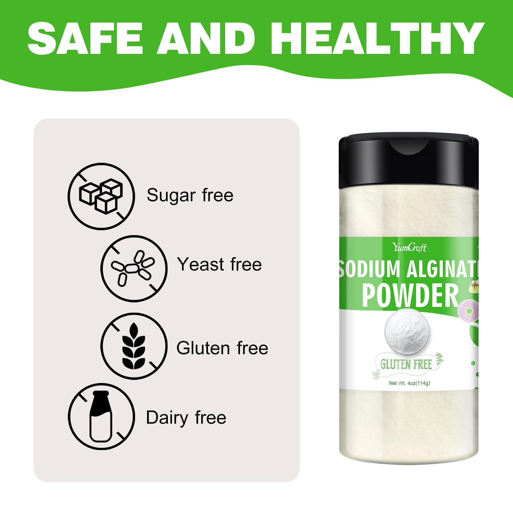 YumCraft Sodium Alginate Powder container with lid