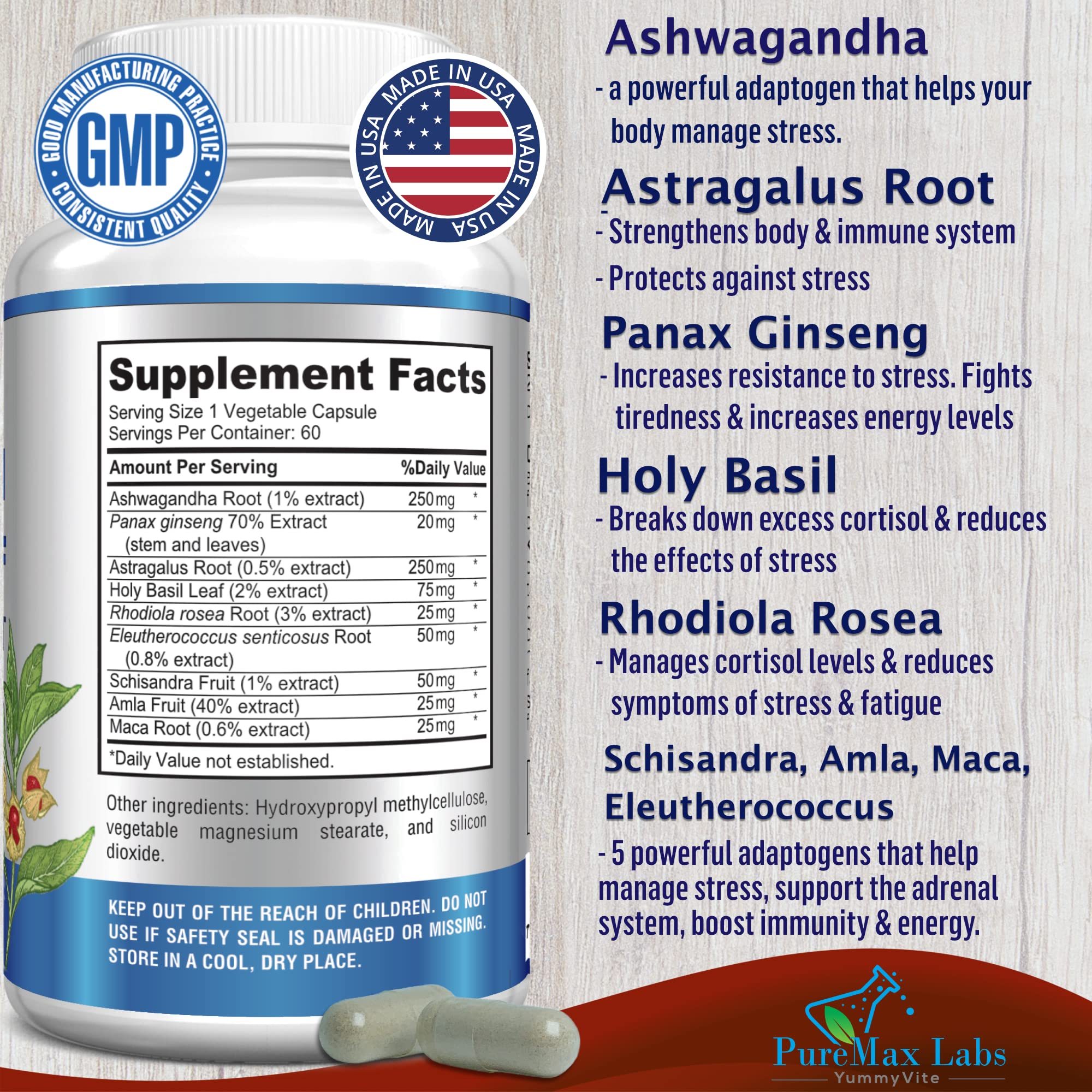 YUMMYVITE Adrenal Extracts Supplement bottle side view