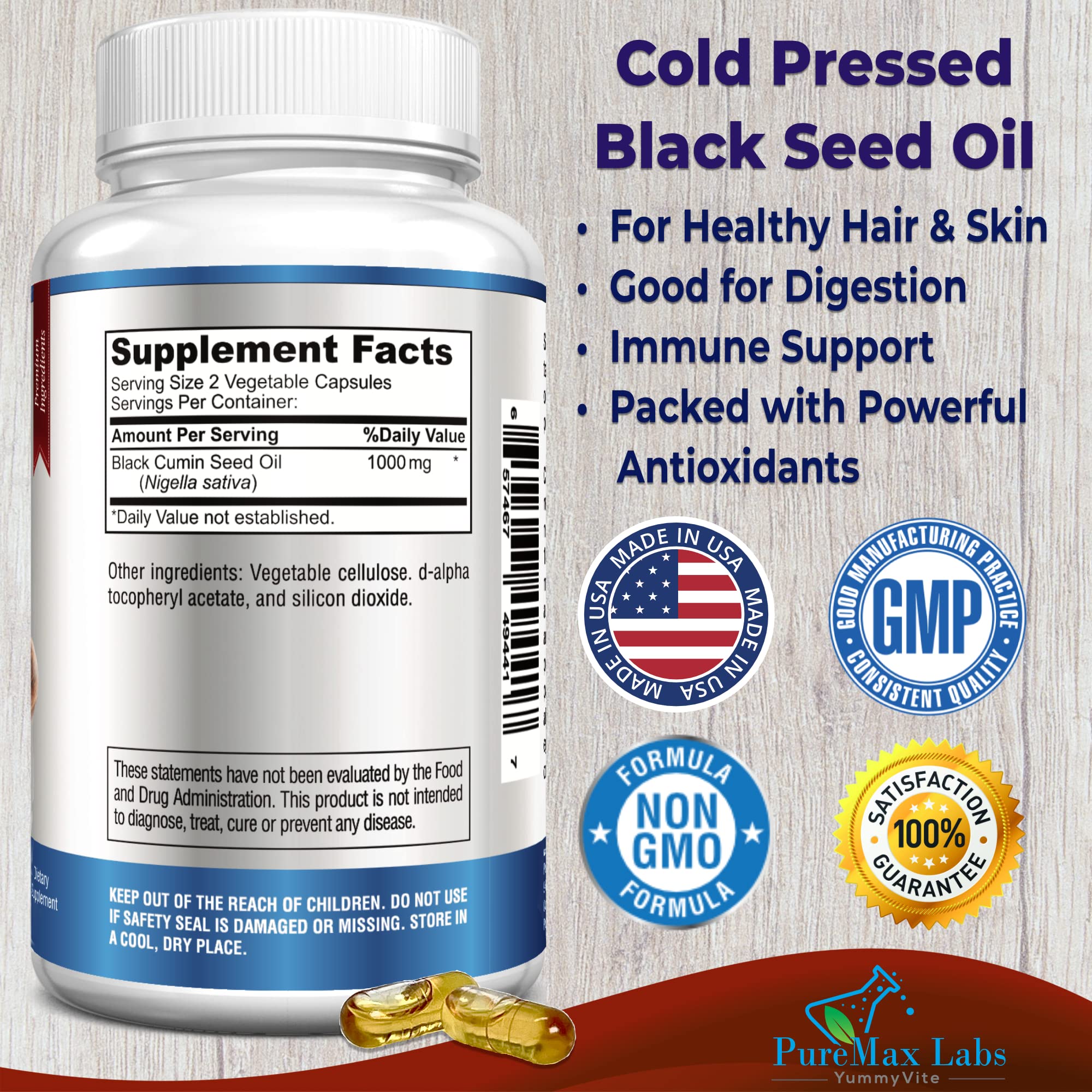 YUMMYVITE Black Seed Oil Capsules side view