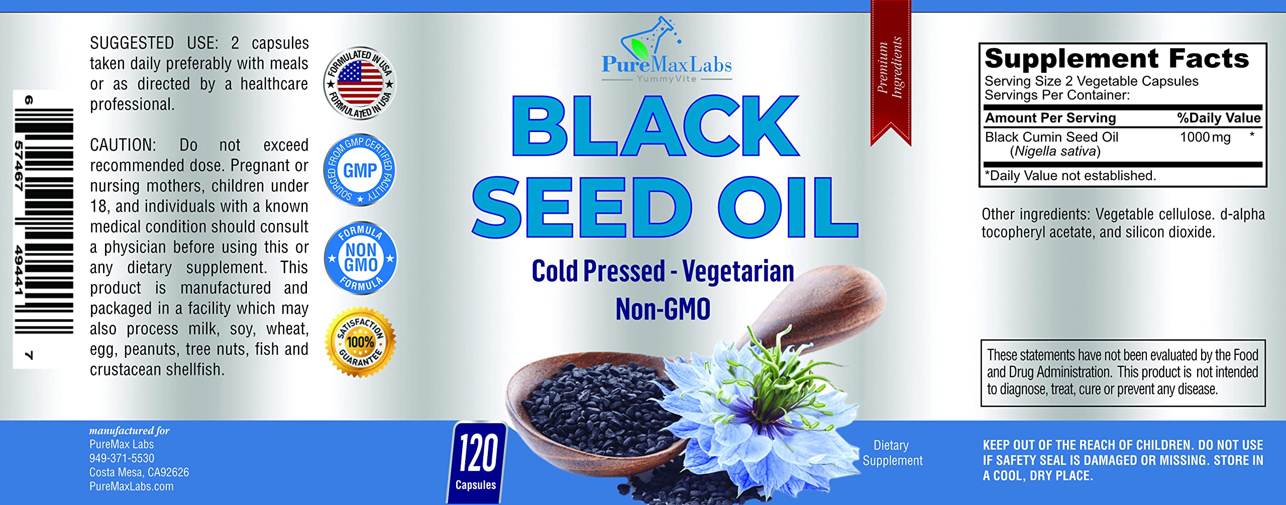 YUMMYVITE Black Seed Oil Capsules with measuring spoon
