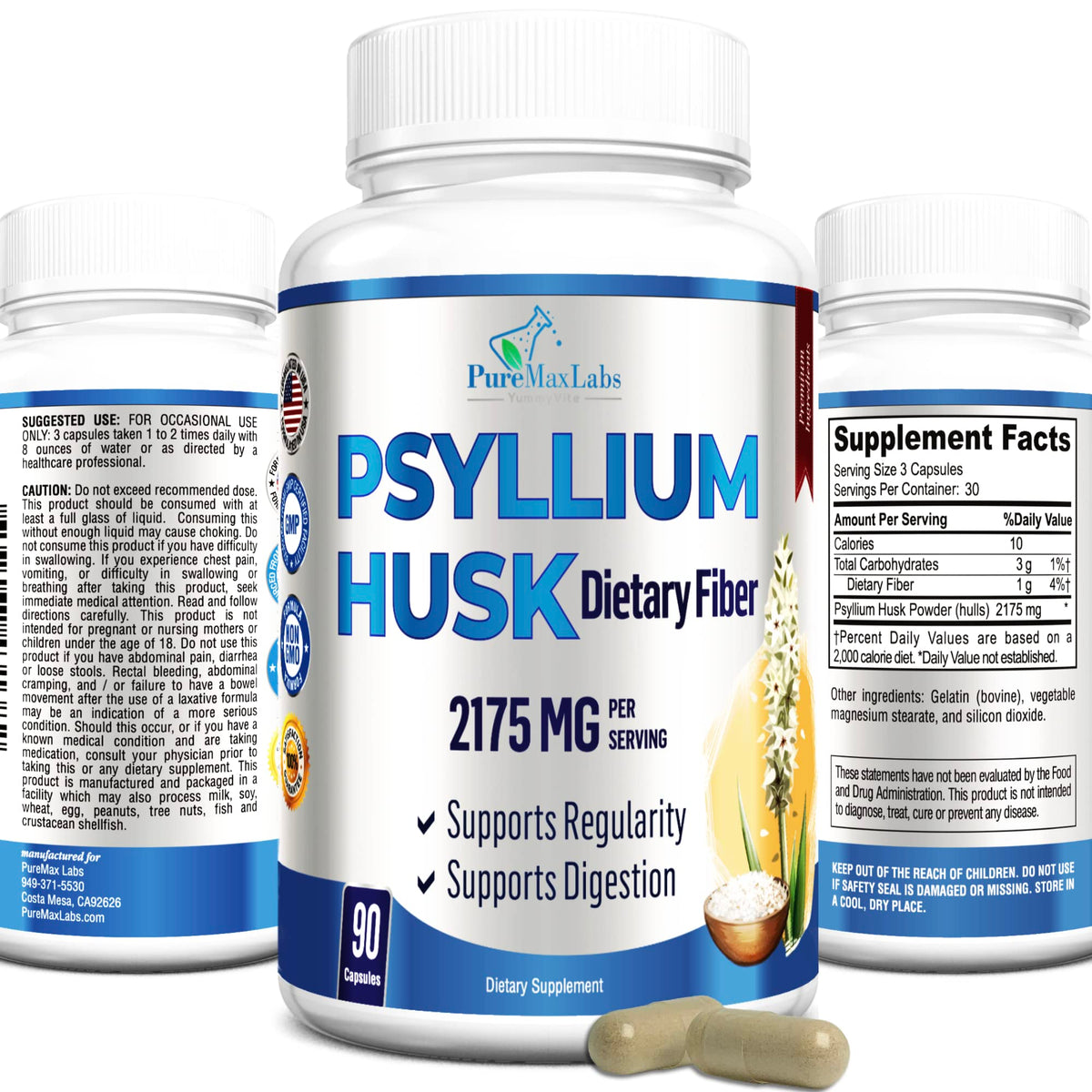 YUMMYVITE Extra Strength Psyllium Husk Capsules front view