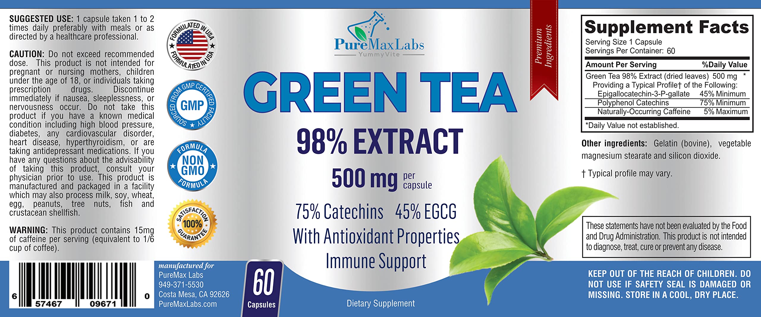 YUMMYVITE Green Tea Extract Capsules on a wooden surface