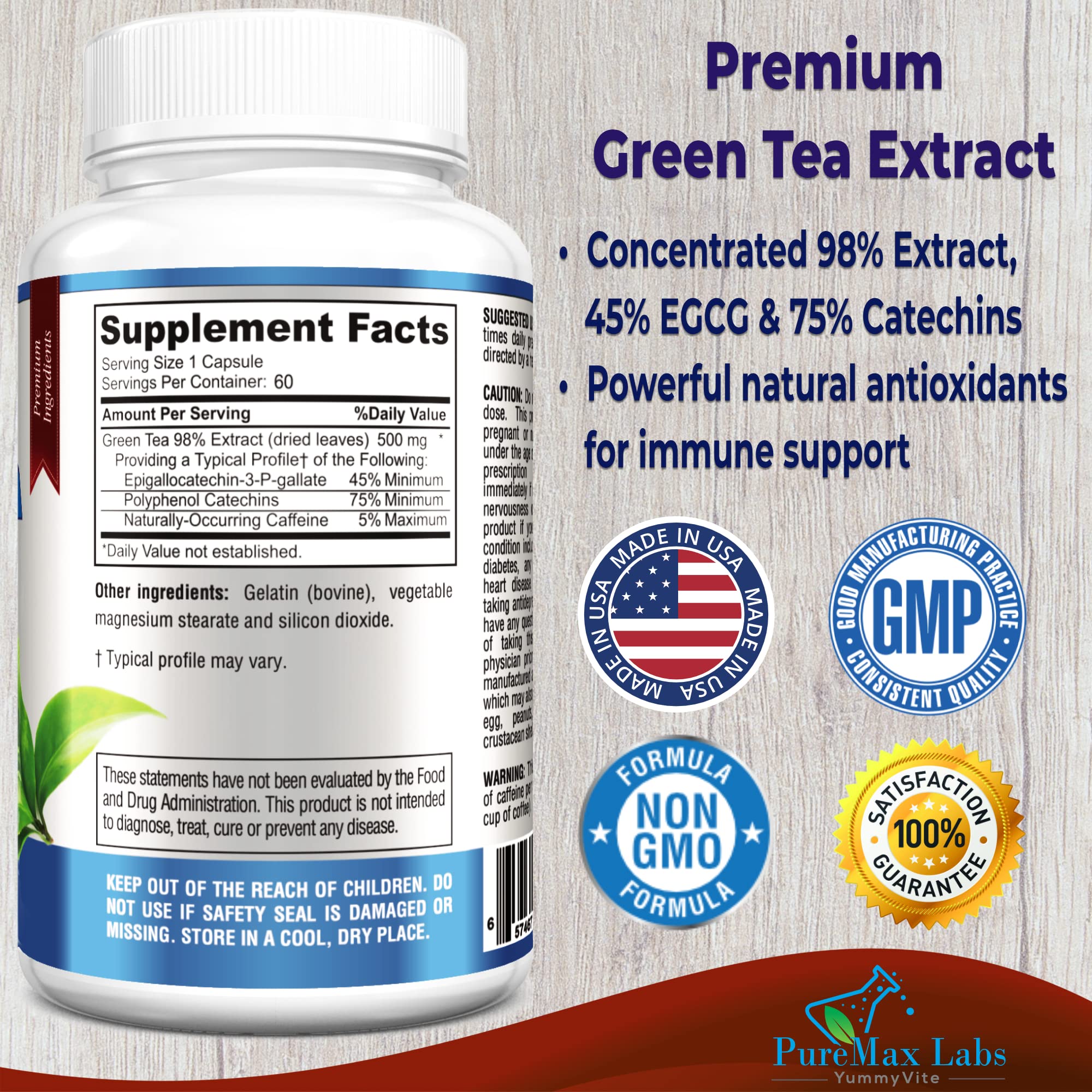 YUMMYVITE Green Tea Extract Capsules side view
