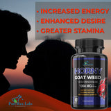 YUMMYVITE Horny Goat Weed Herbal Supplement displayed with a measuring spoon