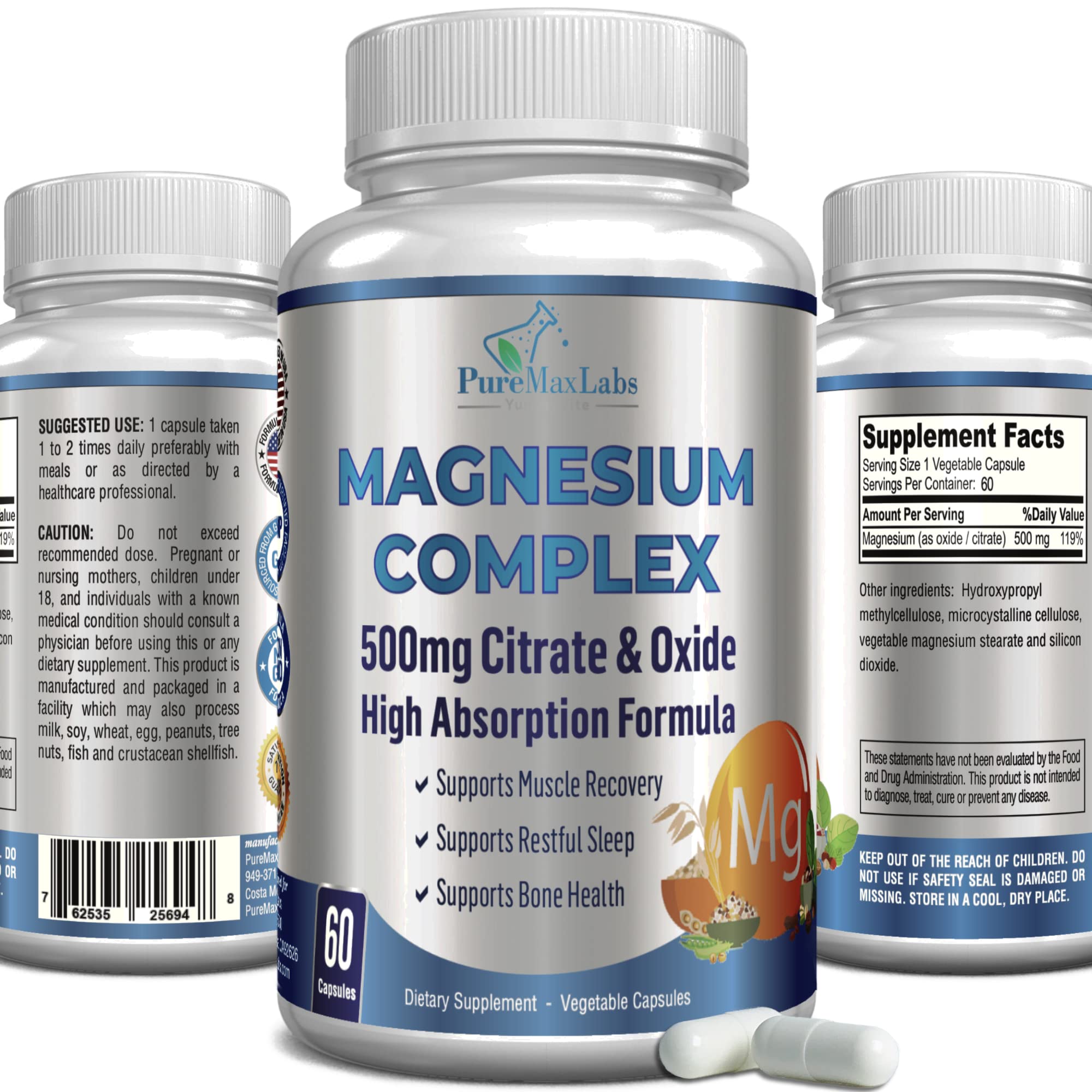 YUMMYVITE Magnesium Citrate & Oxide 500mg Capsules front view