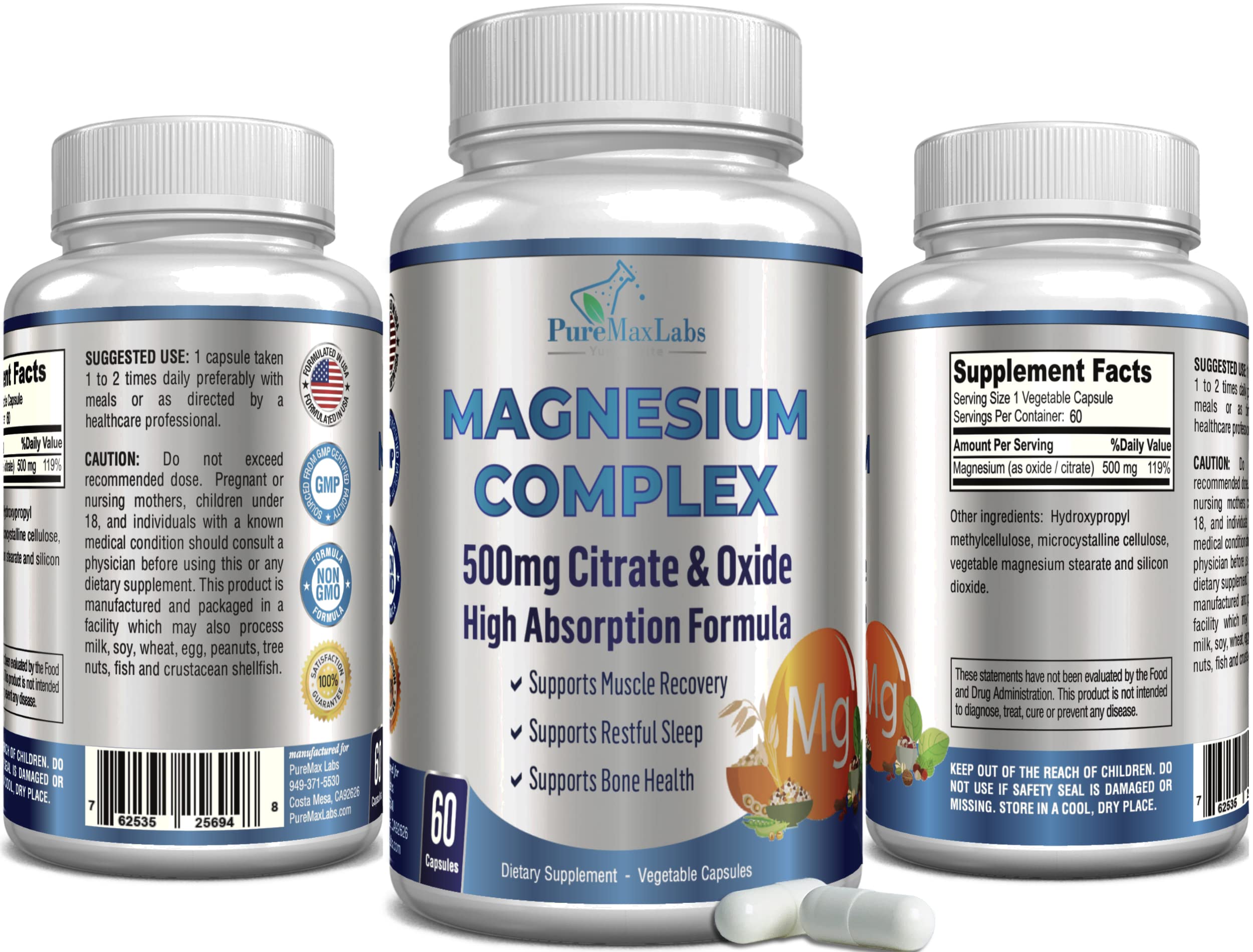 YUMMYVITE Magnesium Citrate & Oxide 500mg Capsules on a wooden table