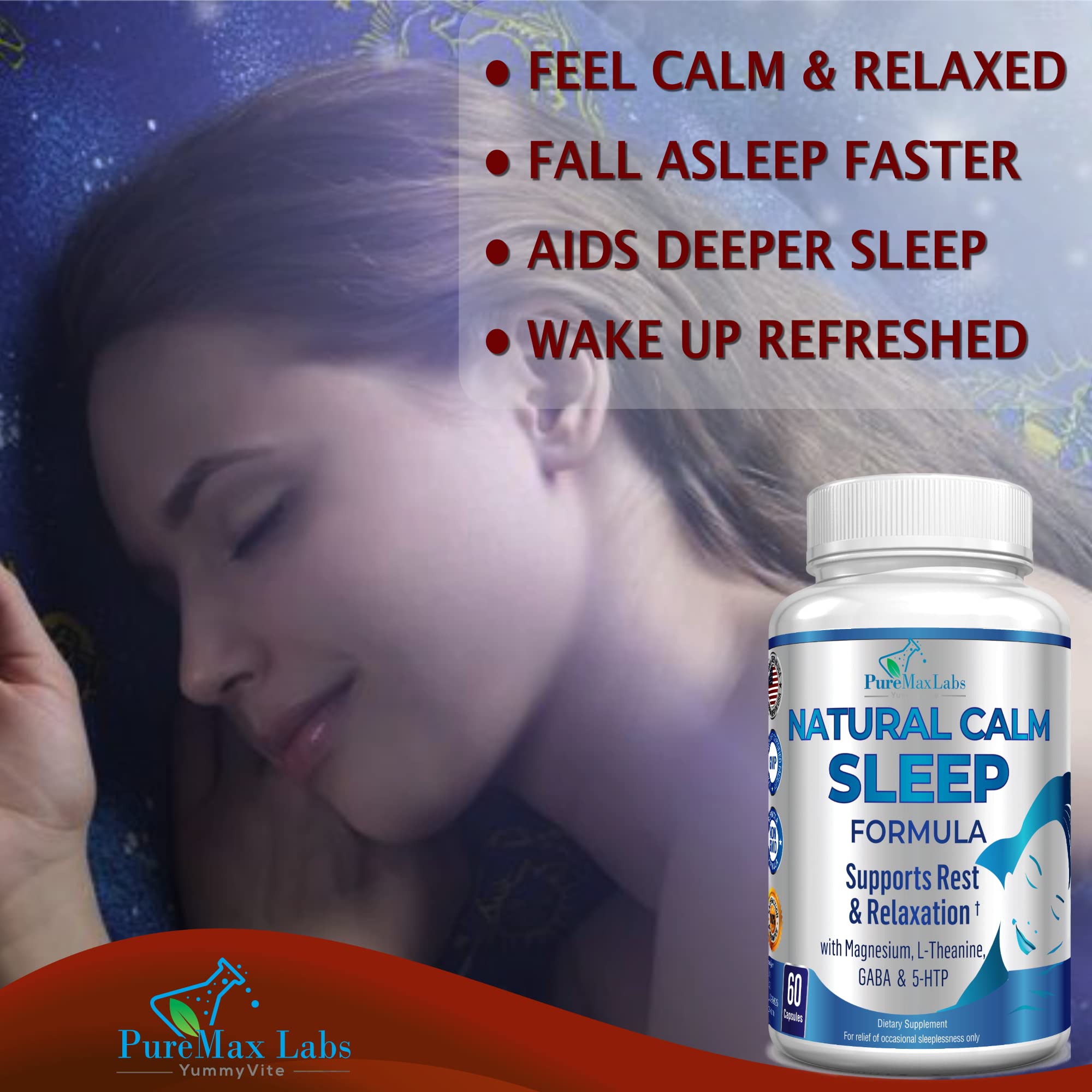 YUMMYVITE Natural Calm Sleep Formula 68g on a wooden table
