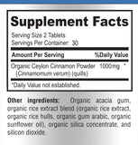 YUMMYVITE Organic Ceylon Cinnamon Tablets opened bottle showing tablets