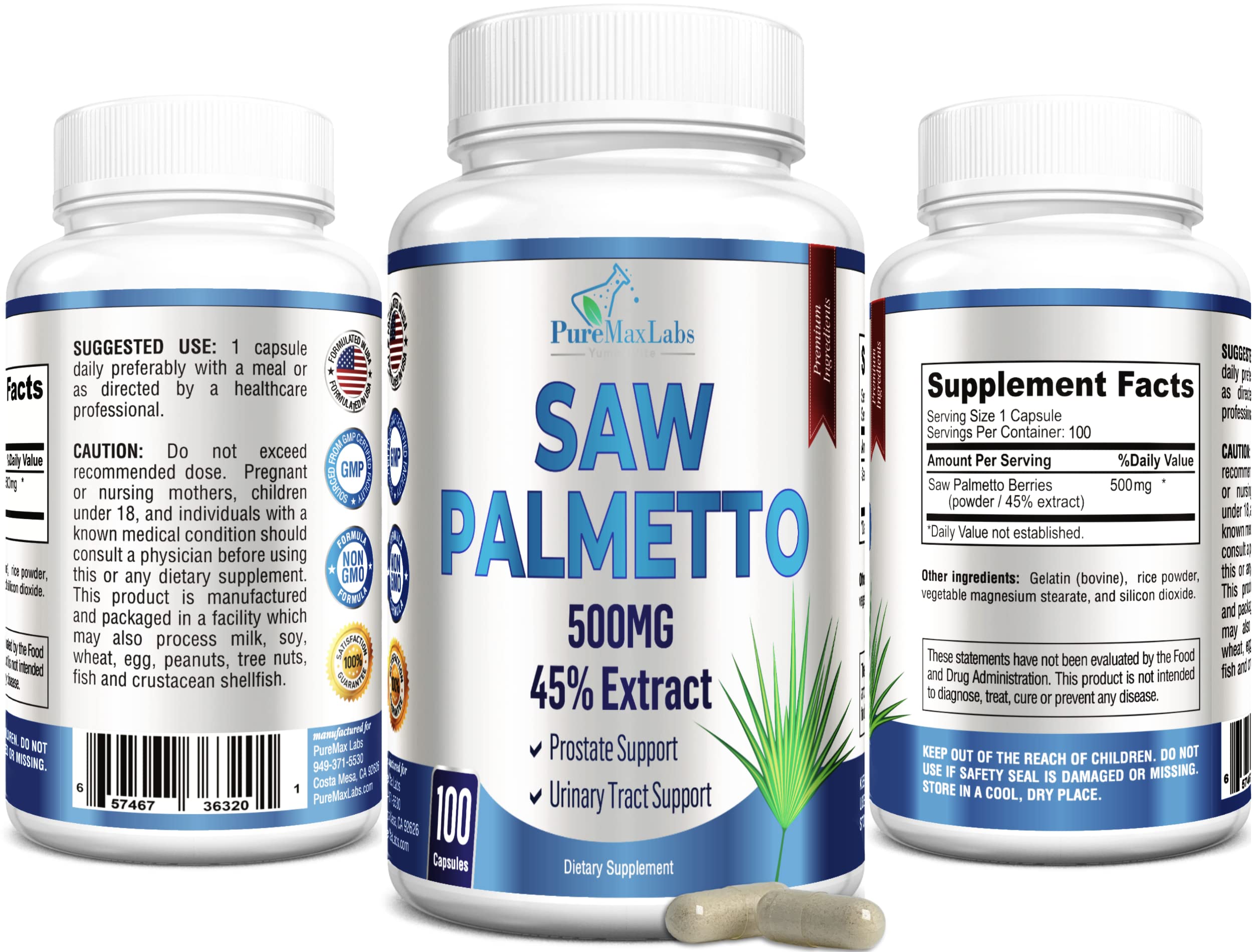 YUMMYVITE Saw Palmetto capsules close-up of label