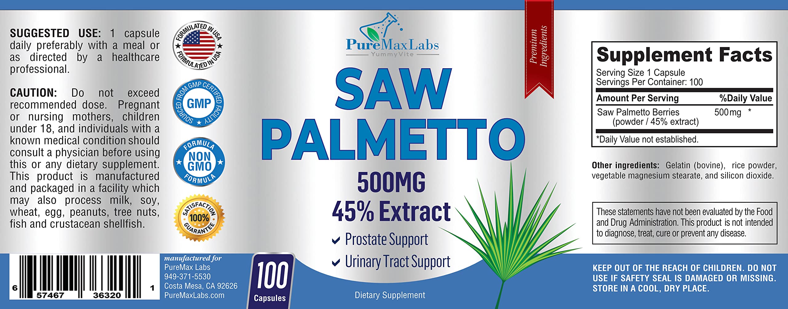 YUMMYVITE Saw Palmetto capsules on a wooden table