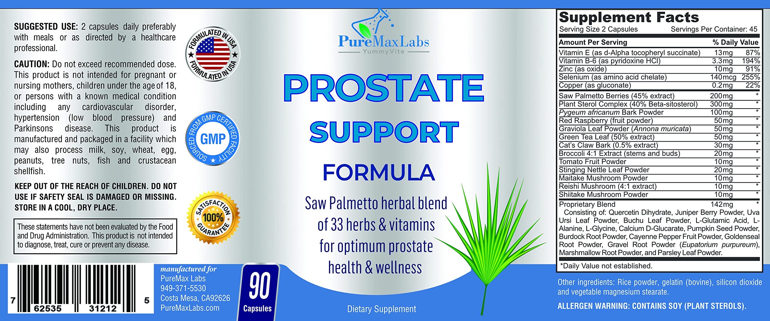 YUMMYVITE Saw Palmetto Prostate Support Supplement ingredients list