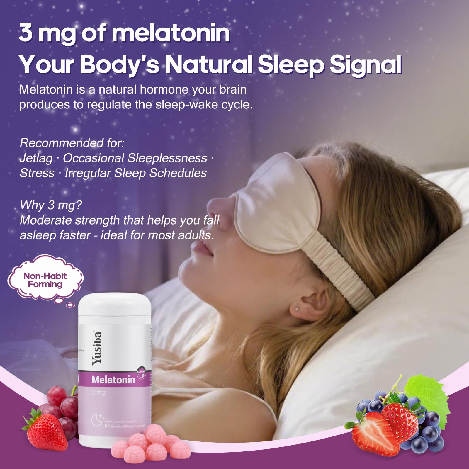 Yusiba Melatonin Gummies bottle side view