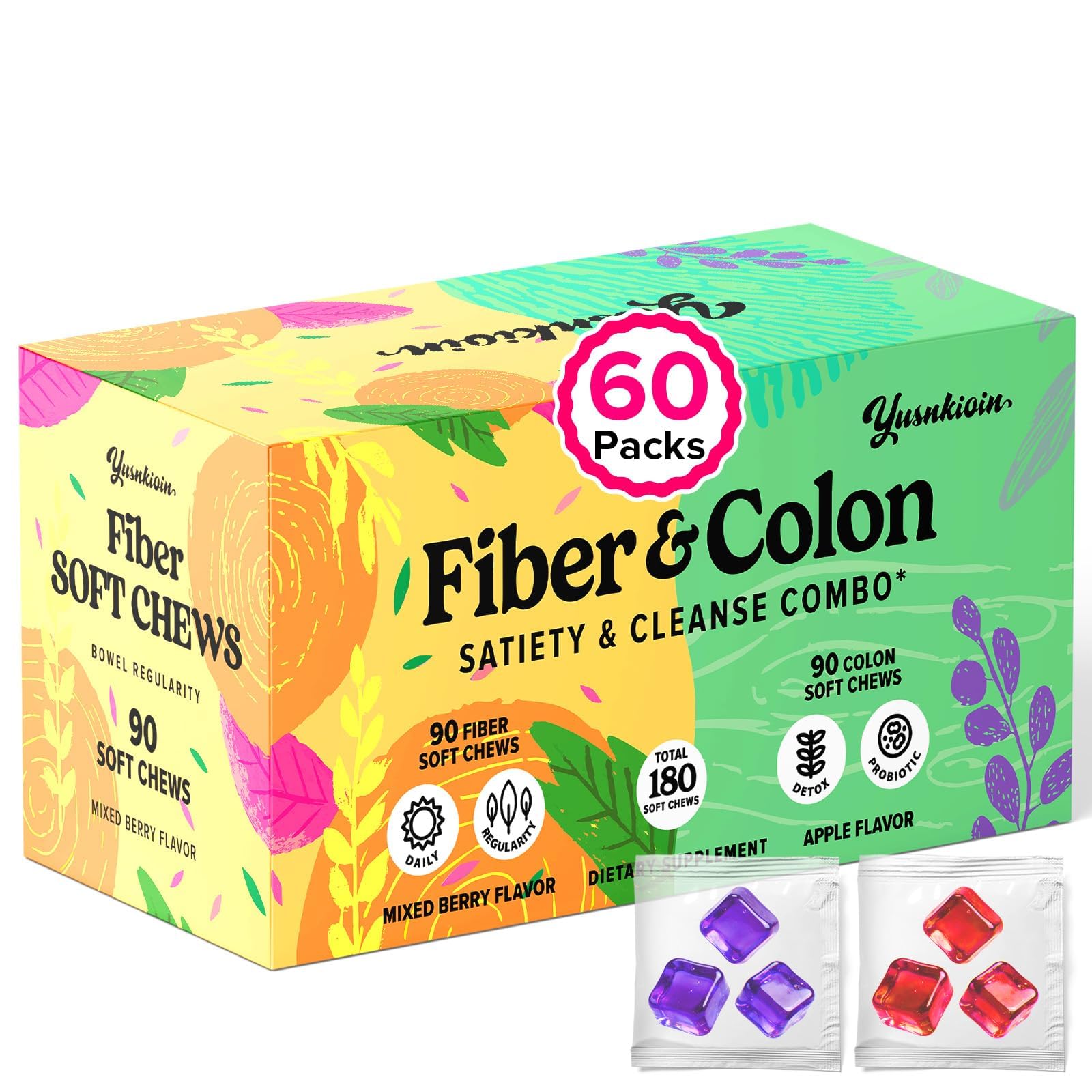 Yusnkioin Fiber Gummies & Colon Cleanse front view packaging