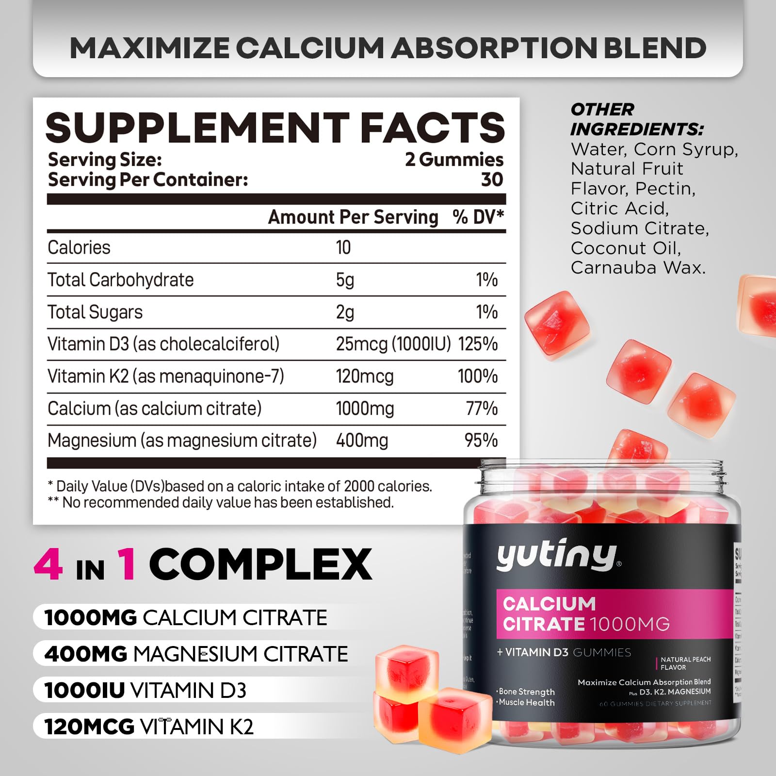 Yutiny Calcium Citrate Gummies with natural fruit juice