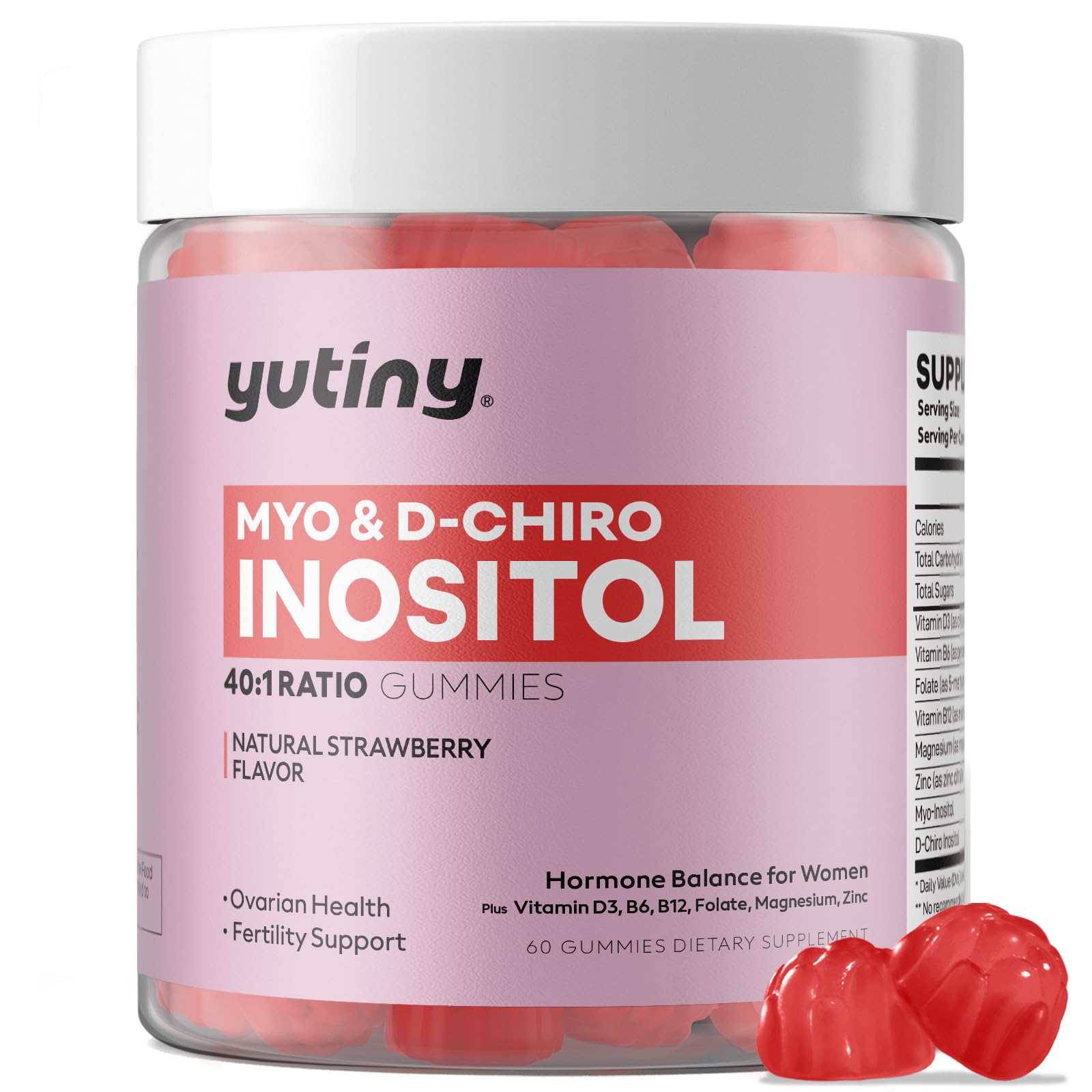 Yutiny Inositol Gummies 40:1 Ratio 2000mg Myo-Inositol front view