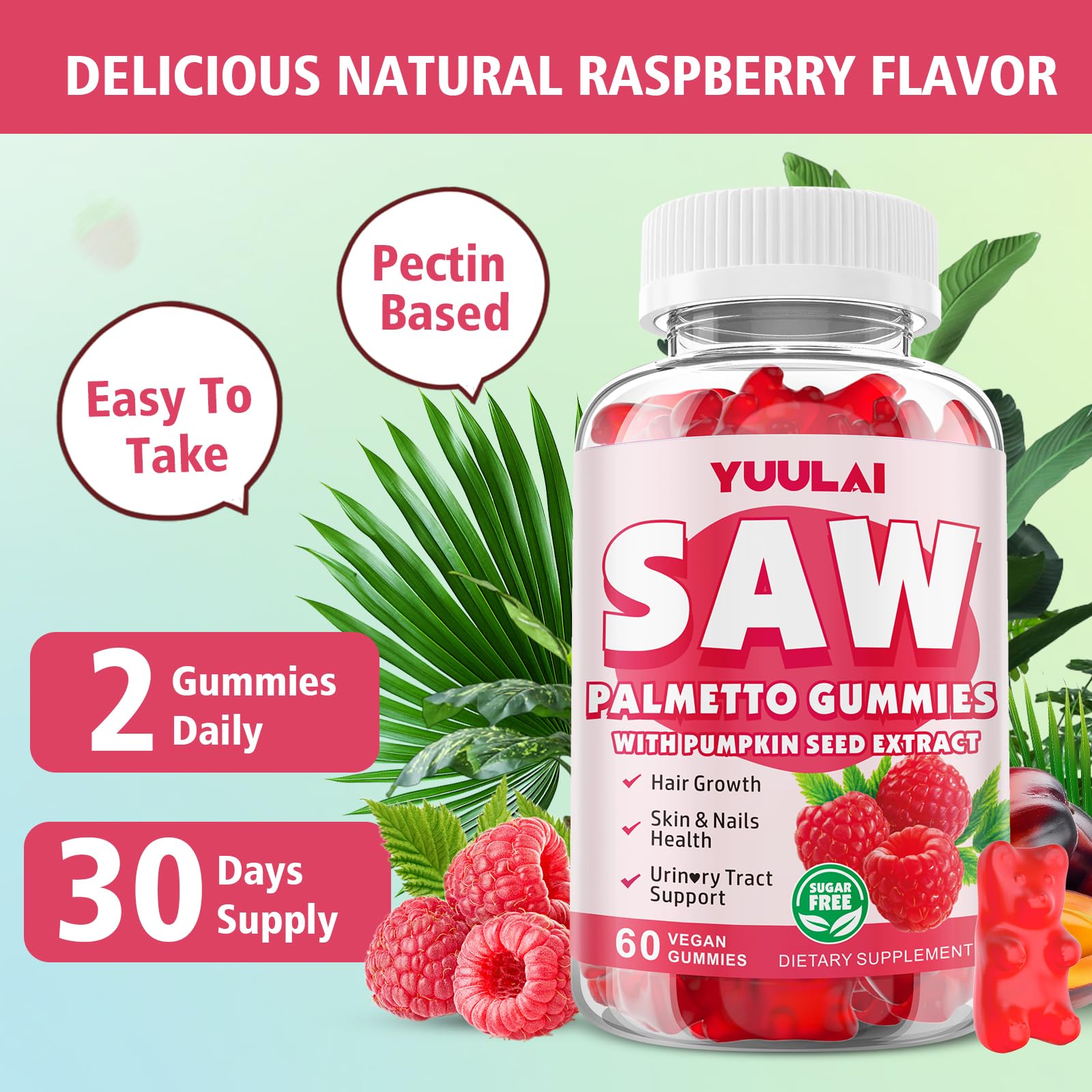 YUULAI Saw Palmetto Gummies on a wooden table