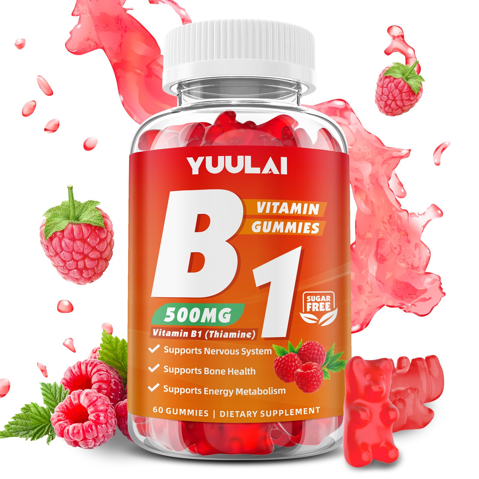 YUULAI Vitamin B1 Gummies raspberry flavour front view