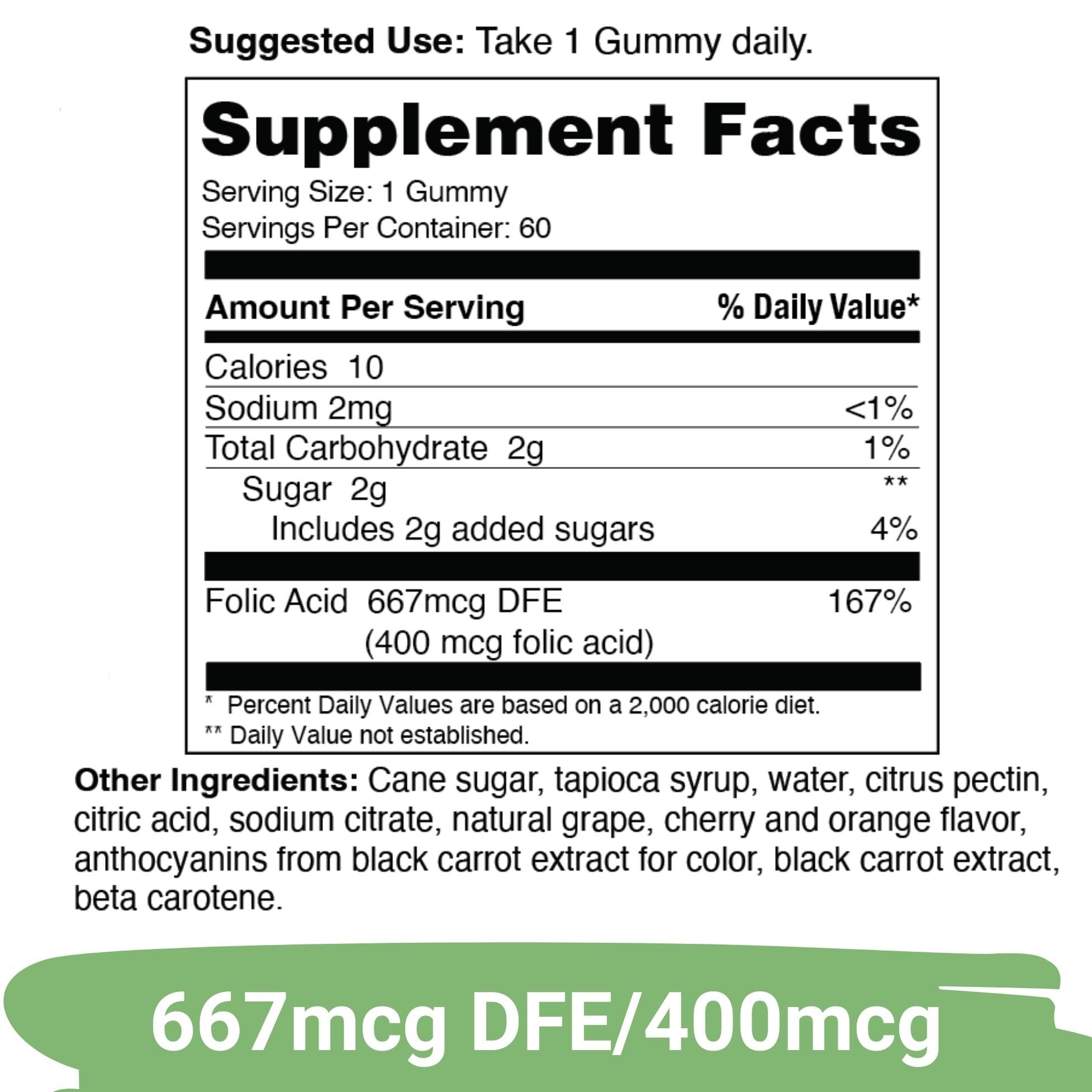Yuve Folic Acid Supplement 160g side view showing ingredients