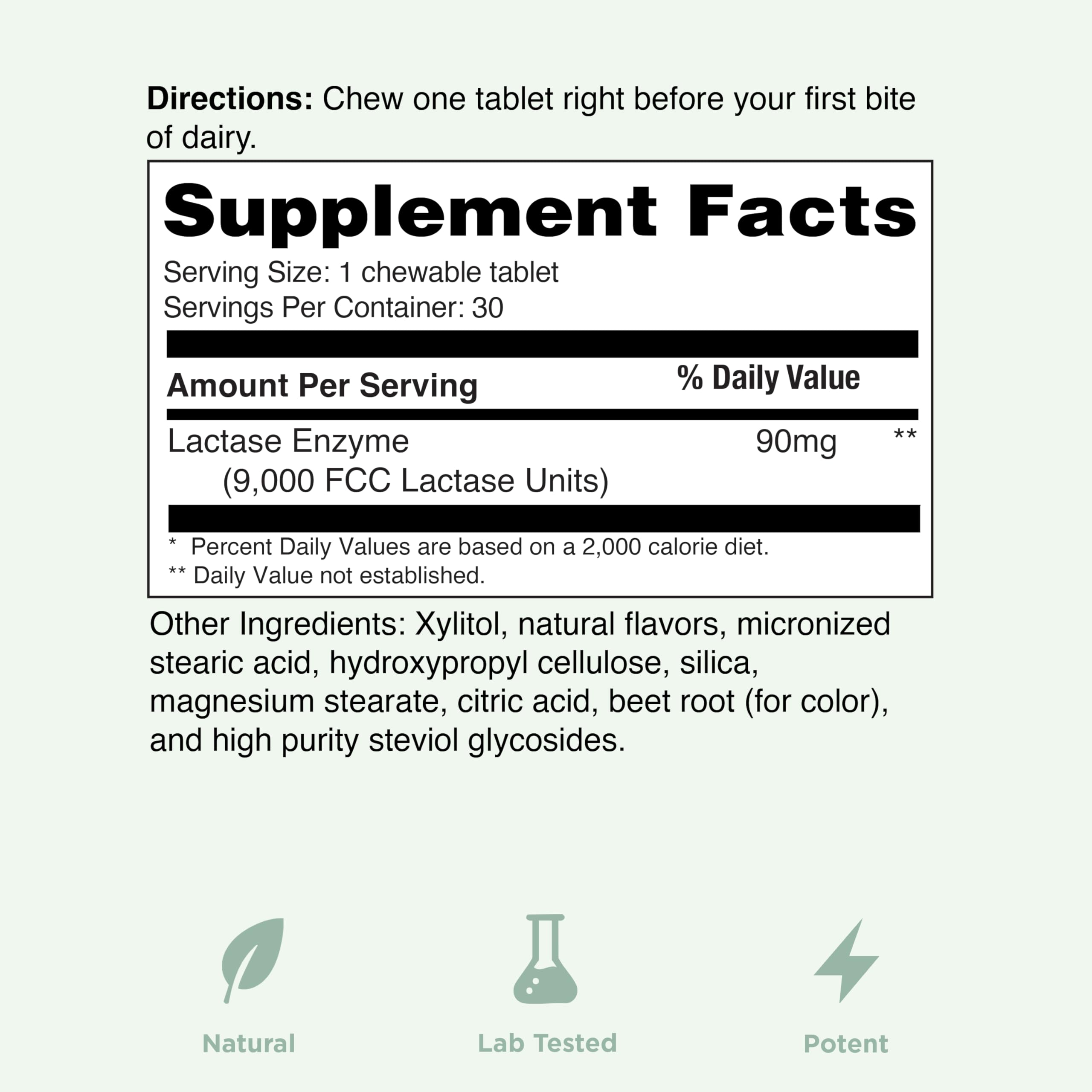 Yuve Lactase Enzyme Tablets 9,000FCC Strawberry Cream in hand