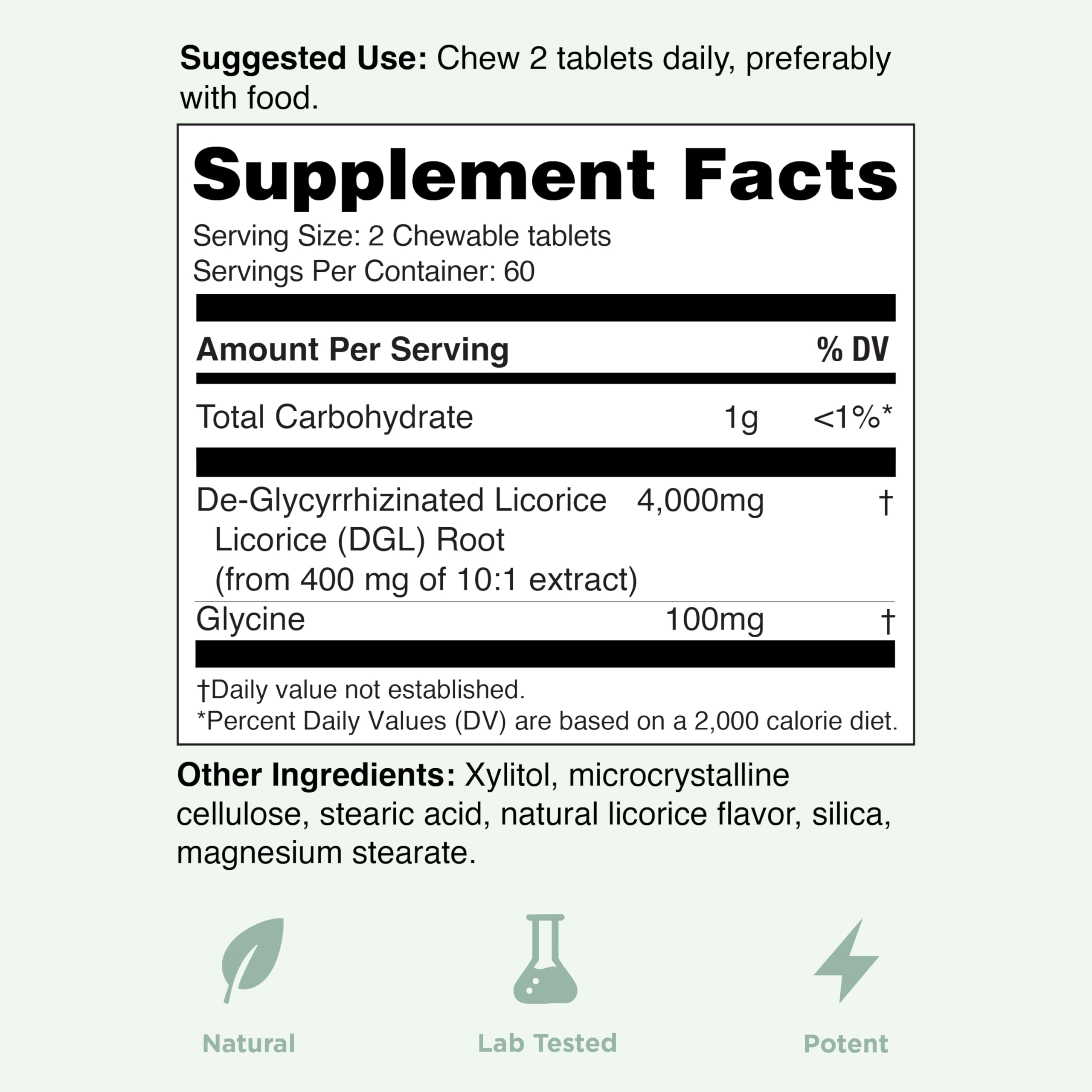 Yuve Licorice Root DGL Chewable Tablets back view packaging