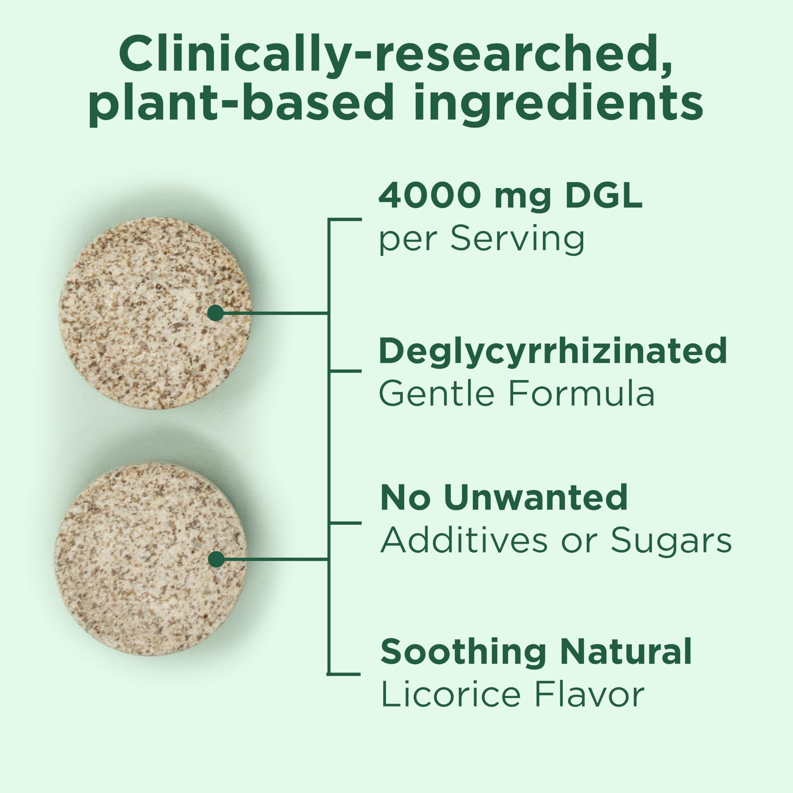 Yuve Licorice Root DGL Chewable Tablets with a hand holding one tablet