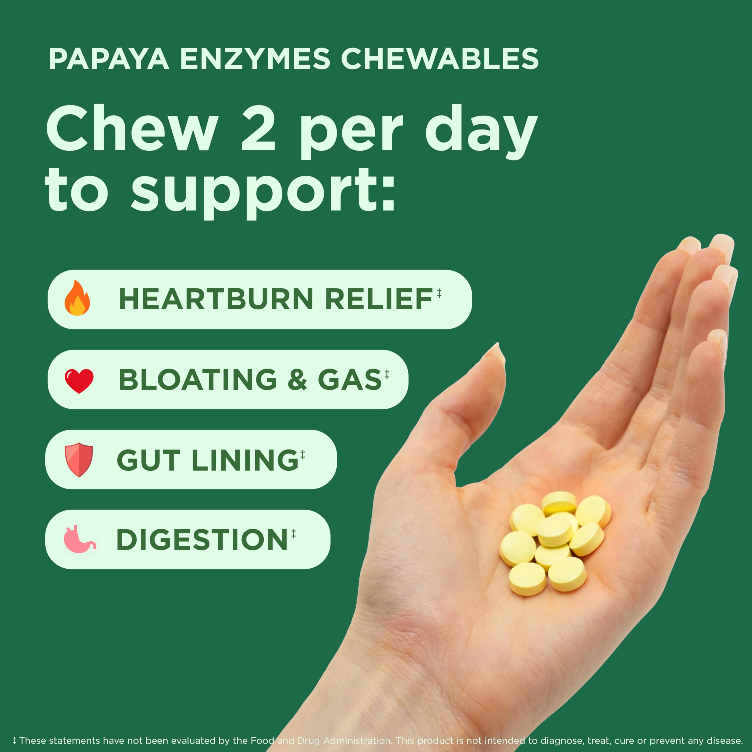 Yuve Papaya Enzyme Chewables tablets on a wooden surface