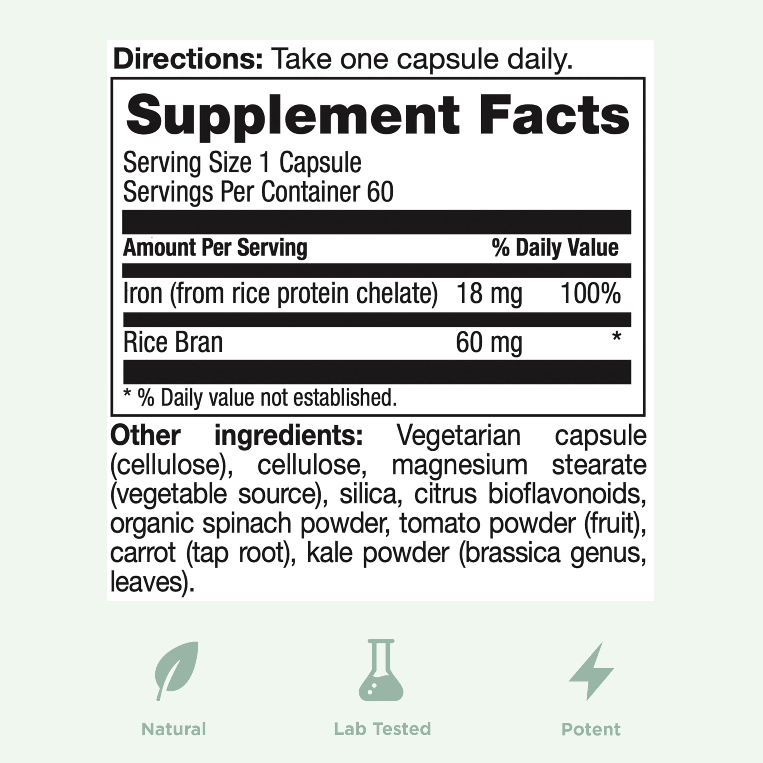 Yuve Plant-Based Iron Supplement 18mg capsules in hand