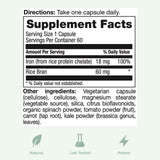 Yuve Plant-Based Iron Supplement 18mg capsules in hand