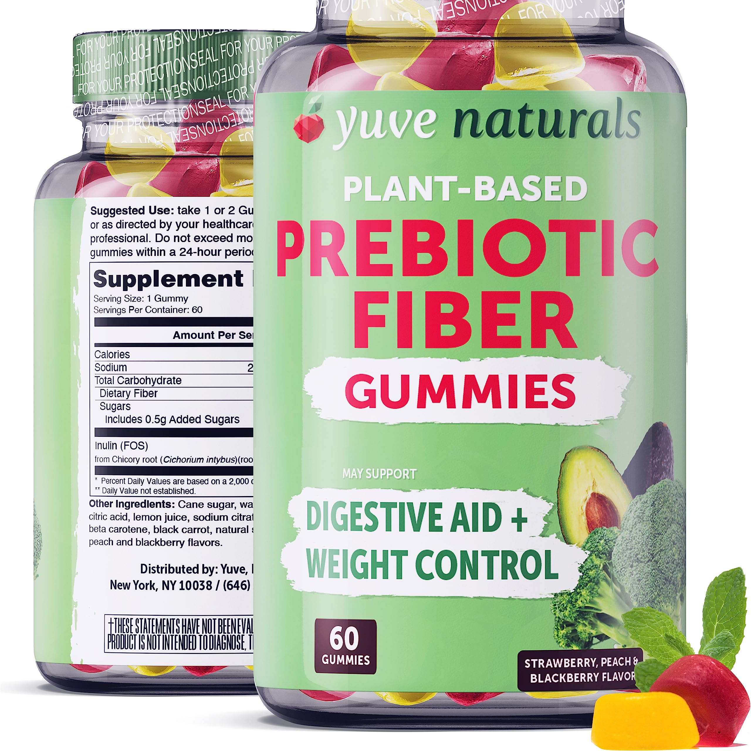 Yuve Prebiotic Fiber Gummies 60-count bottle front view