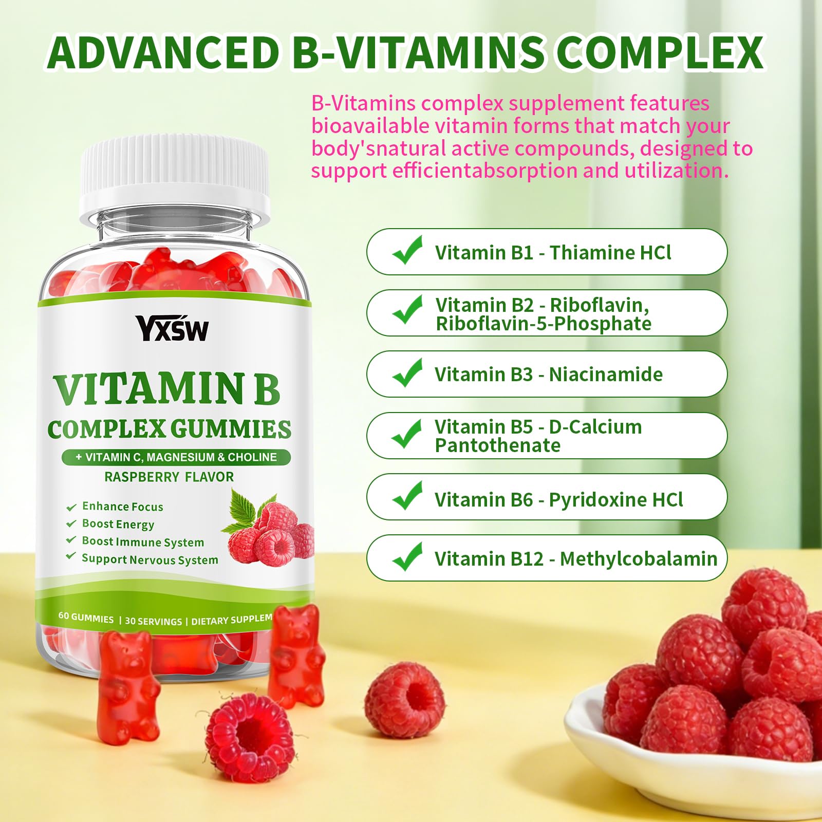 YXSW B Complex Gummies ingredients list on packaging