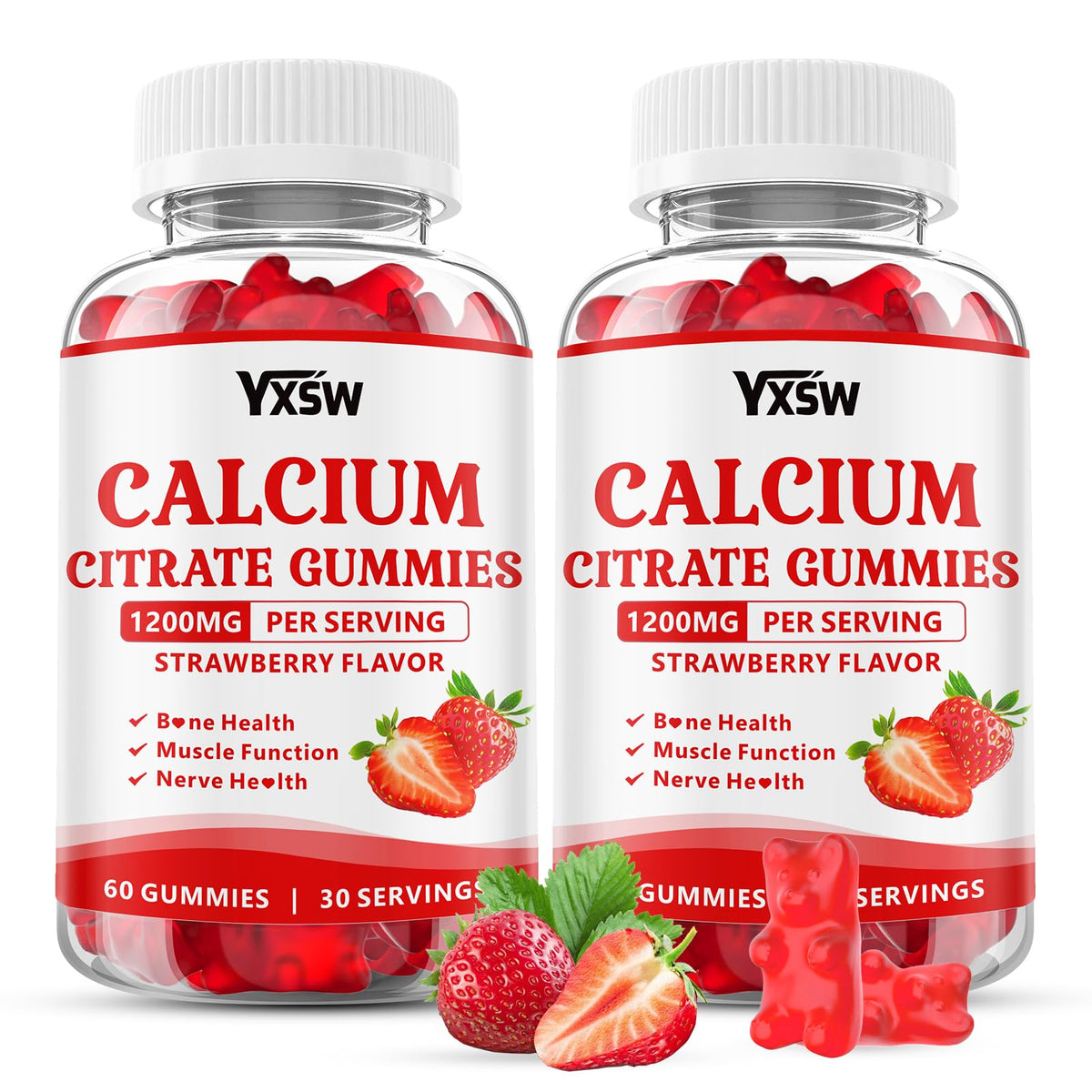 YXSW Calcium Citrate Gummies 1200mg front view with packaging
