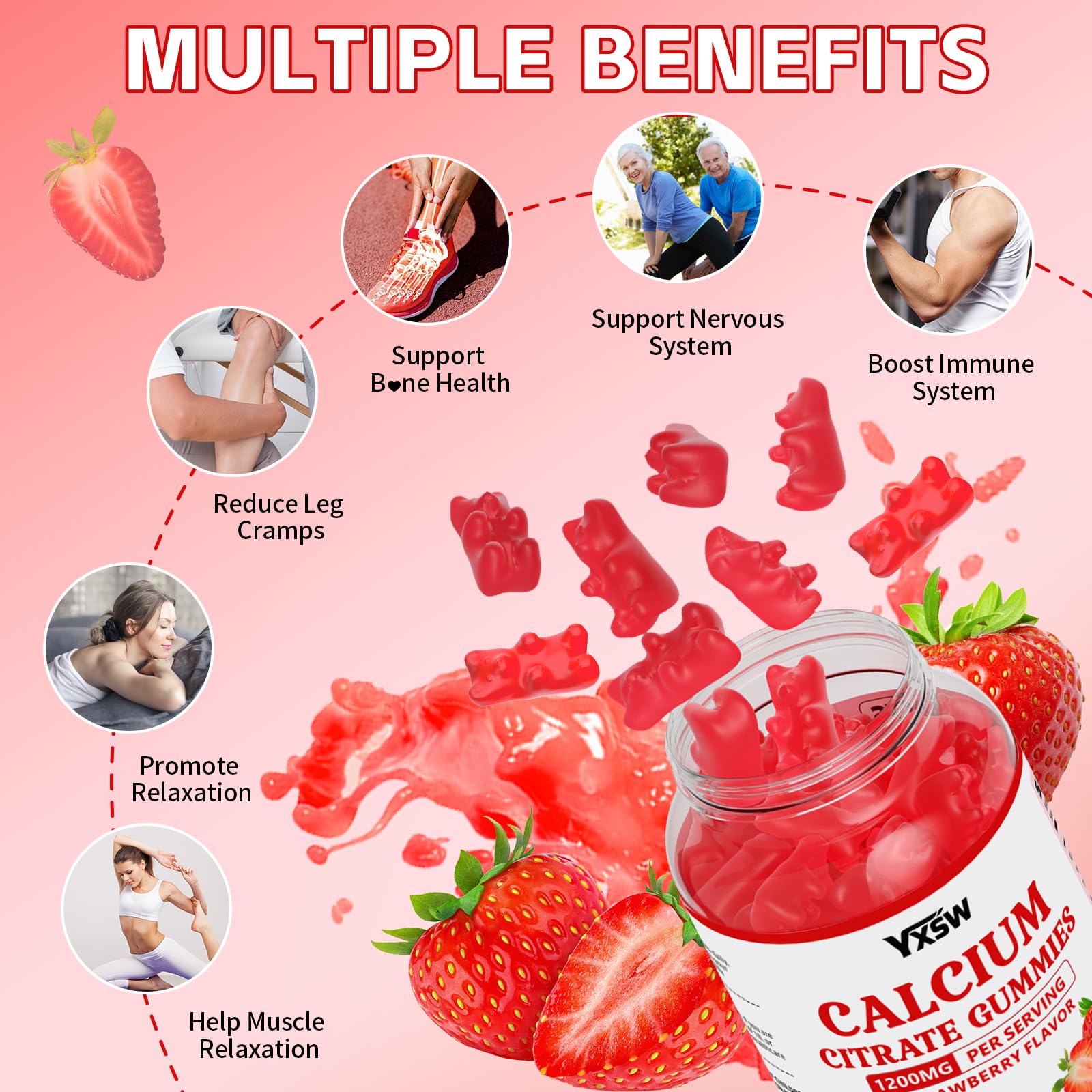YXSW Calcium Citrate Gummies 1200mg side view packaging