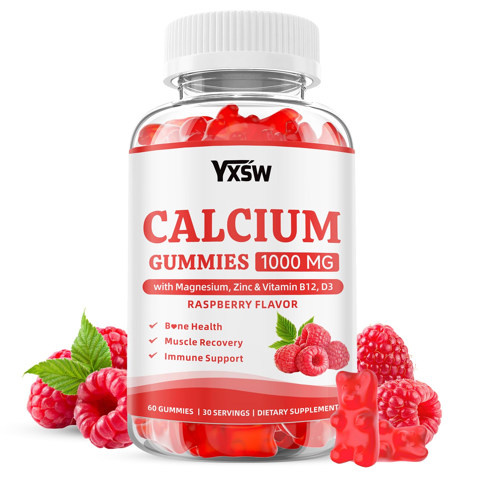 YXSW Calcium Magnesium Zinc Gummies front view, 1000mg