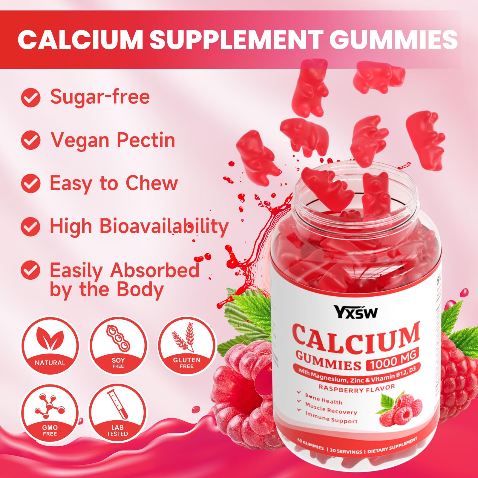 YXSW Calcium Magnesium Zinc Gummies side view